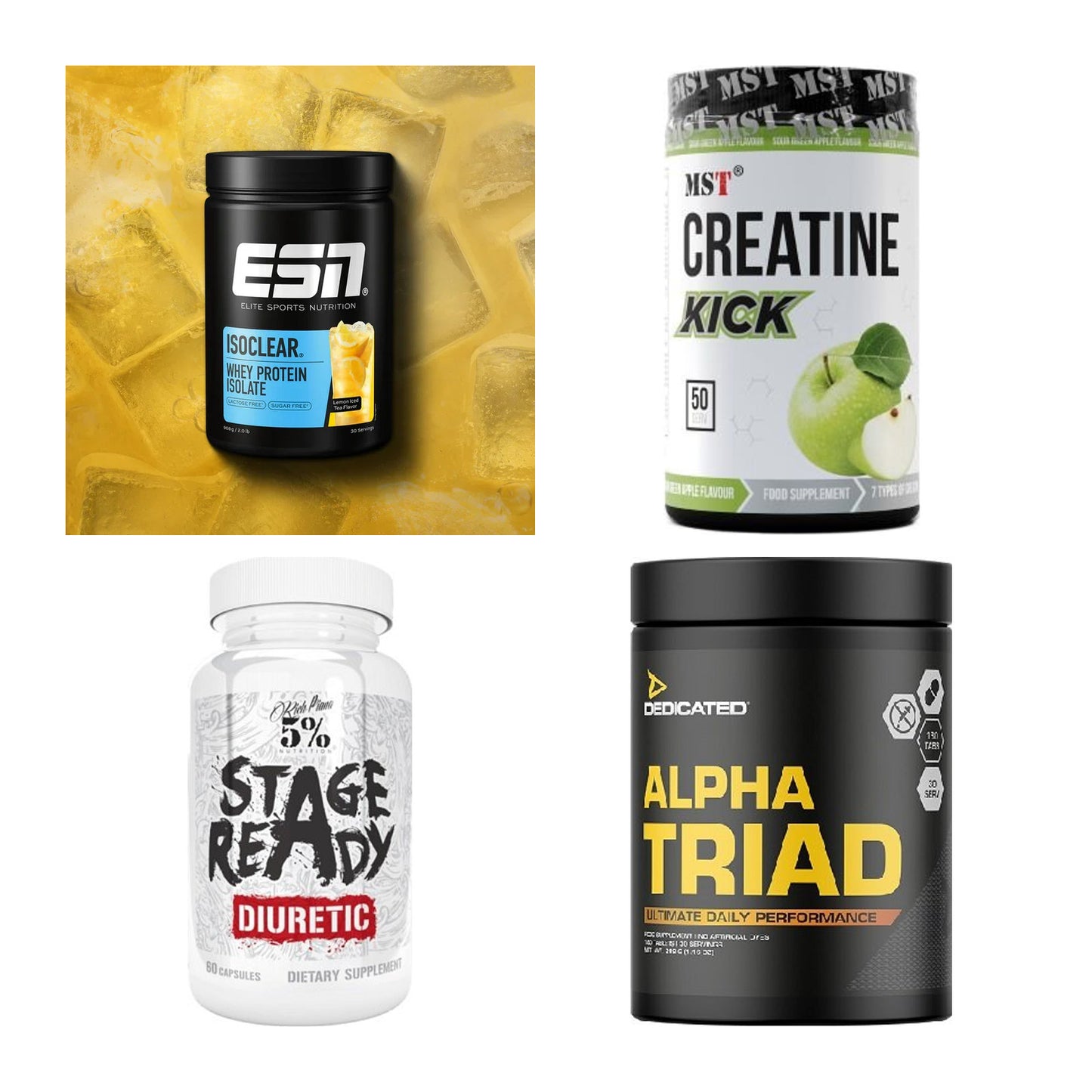 Wettkampfvorbereitung: ESN ISOCLEAR + MST Creatine + 2 weitere – alle enthaltenen Artikel