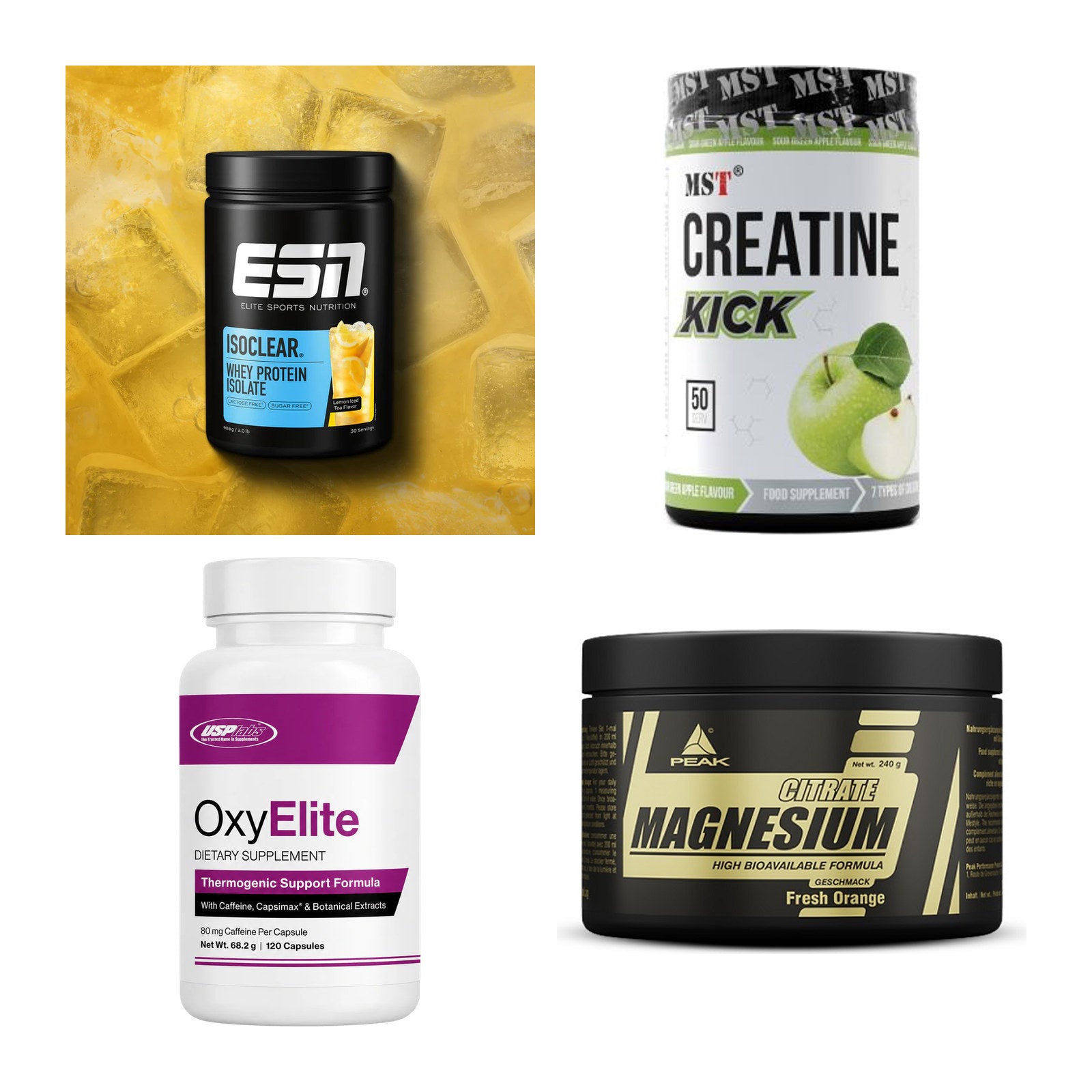Wettkampfvorbereitung: ESN ISOCLEAR + MST Creatine + 2 weitere – alle enthaltenen Artikel