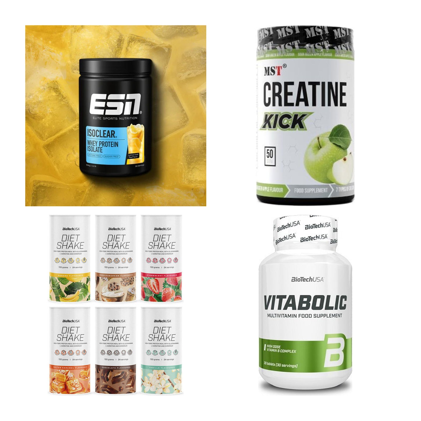 Wettkampfvorbereitung: ESN ISOCLEAR + MST Creatine + 2 weitere – alle enthaltenen Artikel