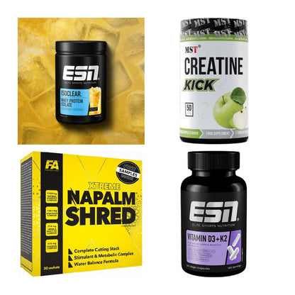Wettkampfvorbereitung: ESN ISOCLEAR + MST Creatine + 2 weitere – alle enthaltenen Artikel