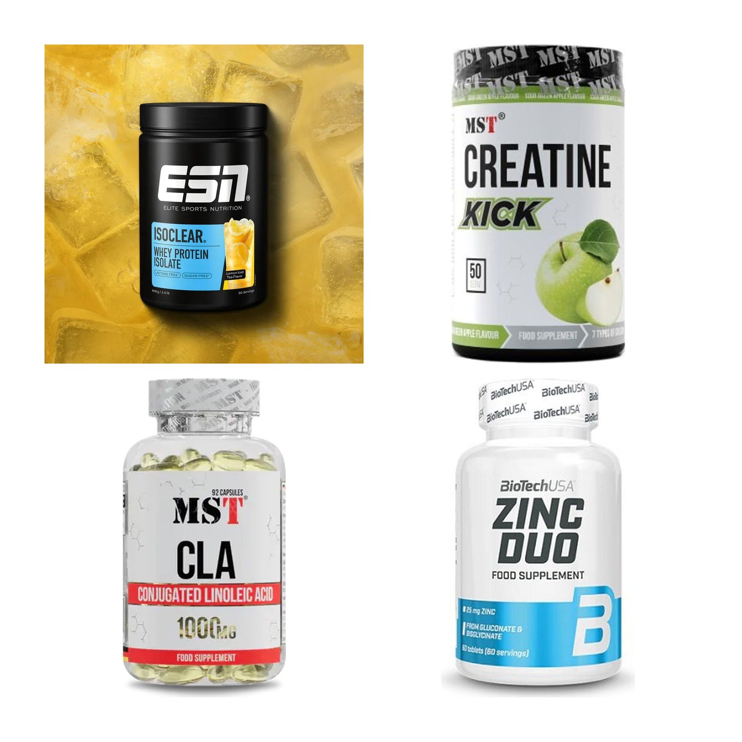 Wettkampfvorbereitung: ESN ISOCLEAR + MST Creatine + 2 weitere – alle enthaltenen Artikel