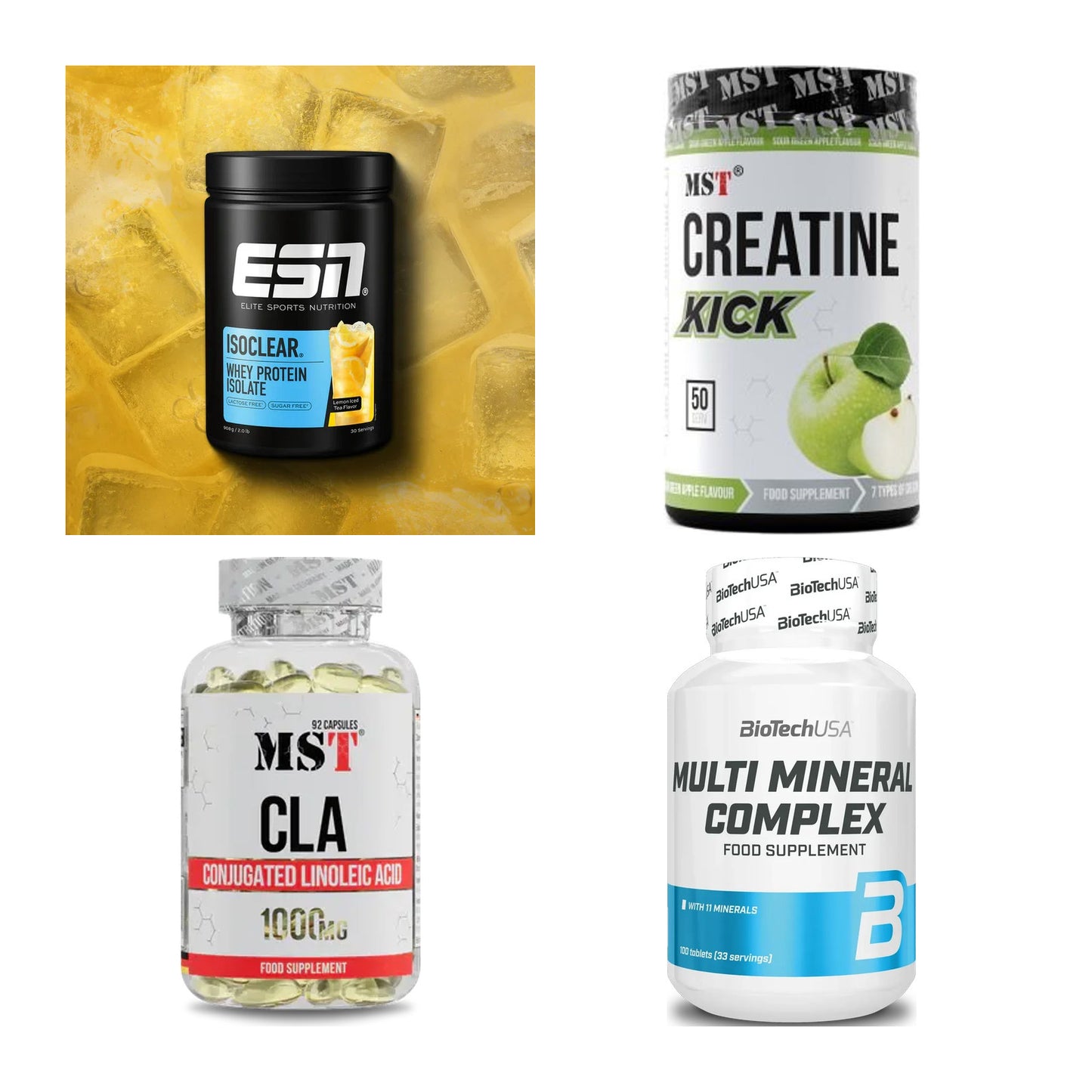 Wettkampfvorbereitung: ESN ISOCLEAR + MST Creatine + 2 weitere – alle enthaltenen Artikel