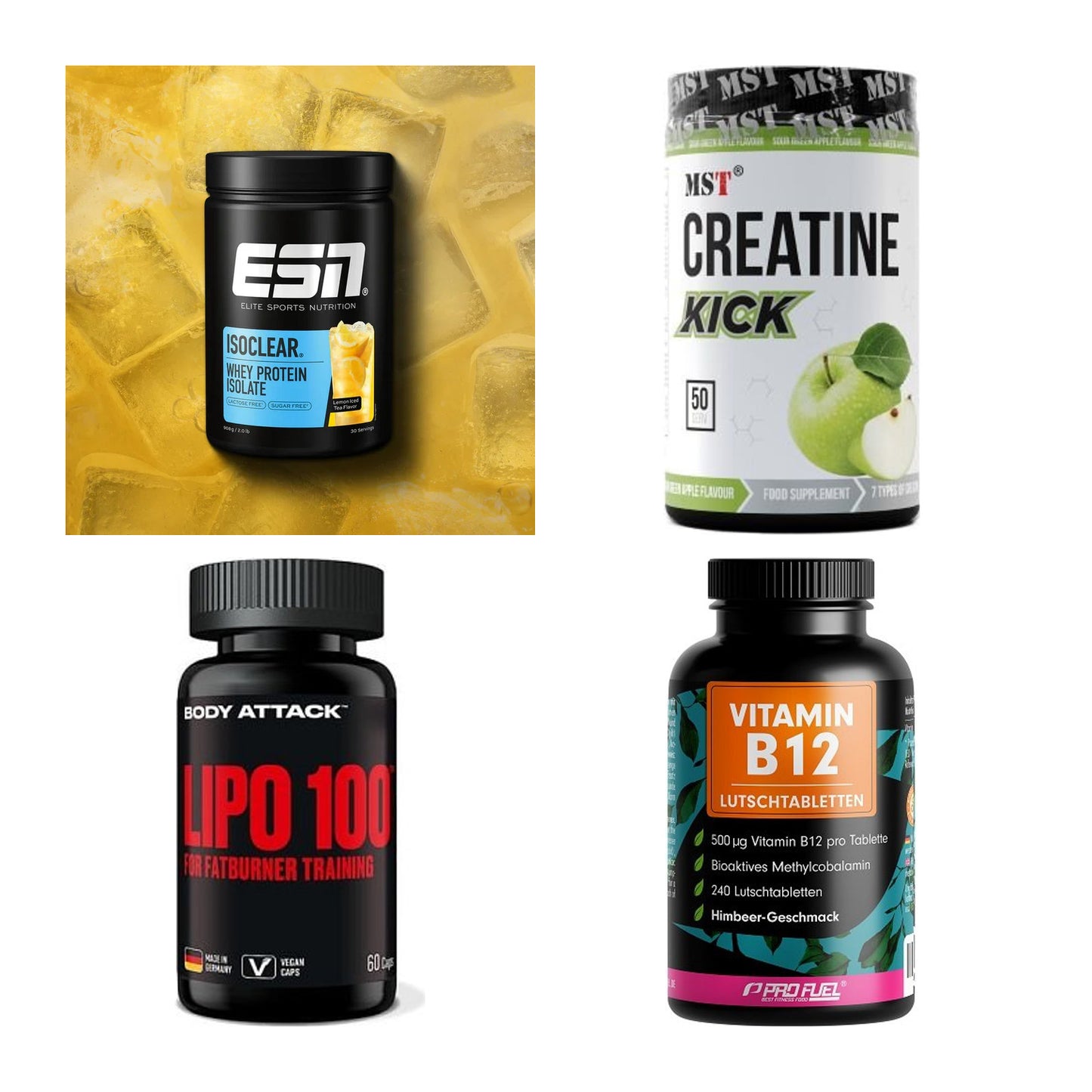 Wettkampfvorbereitung: ESN ISOCLEAR + MST Creatine + 2 weitere – alle enthaltenen Artikel