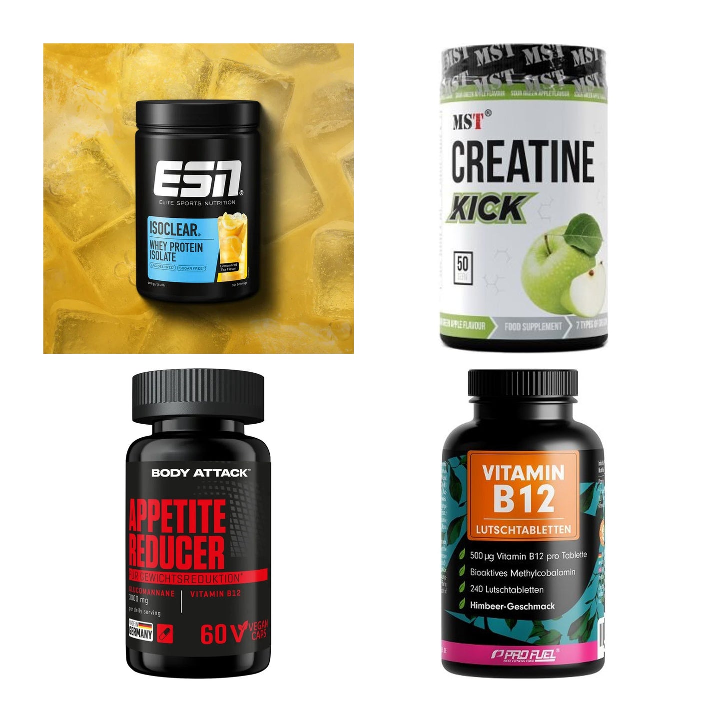 Wettkampfvorbereitung: ESN ISOCLEAR + MST Creatine + 2 weitere – alle enthaltenen Artikel