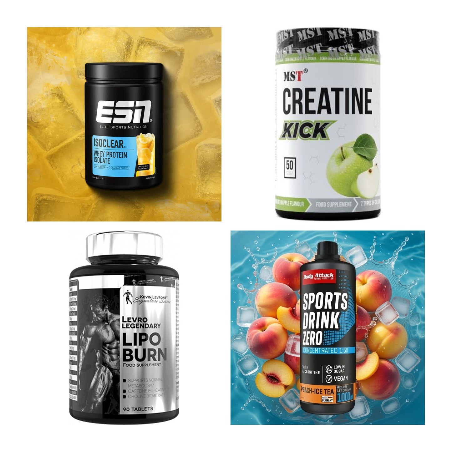 Wettkampfvorbereitung: ESN ISOCLEAR + MST Creatine + 2 weitere – alle enthaltenen Artikel