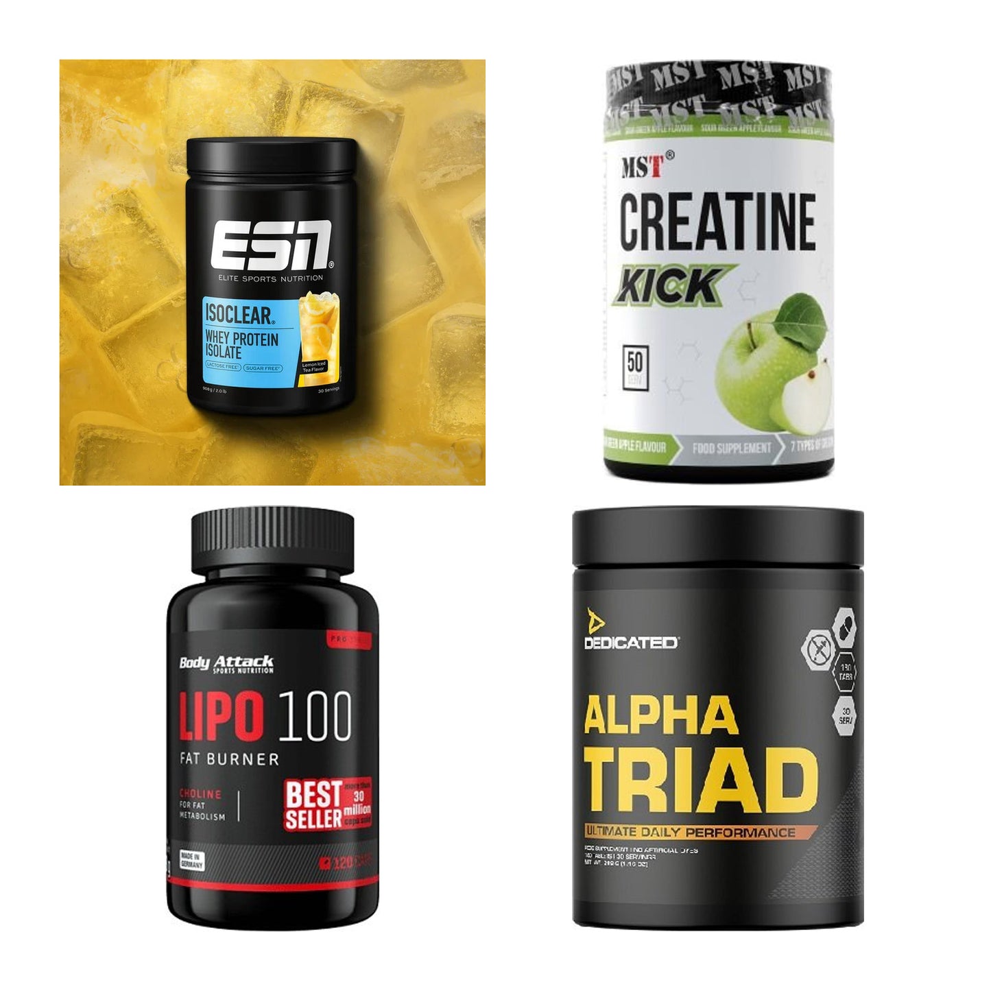 Wettkampfvorbereitung: ESN ISOCLEAR + MST Creatine + 2 weitere – alle enthaltenen Artikel