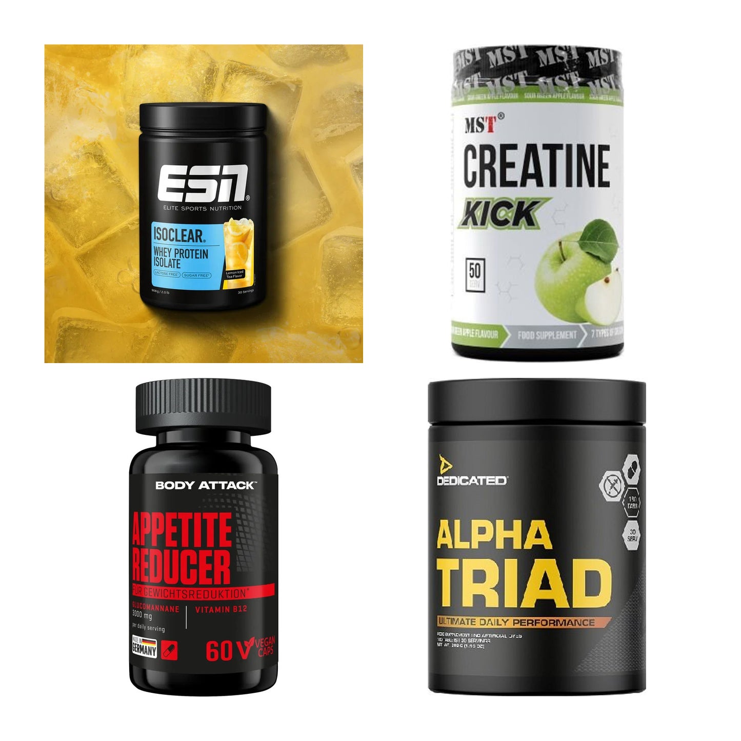 Wettkampfvorbereitung: ESN ISOCLEAR + MST Creatine + 2 weitere – alle enthaltenen Artikel