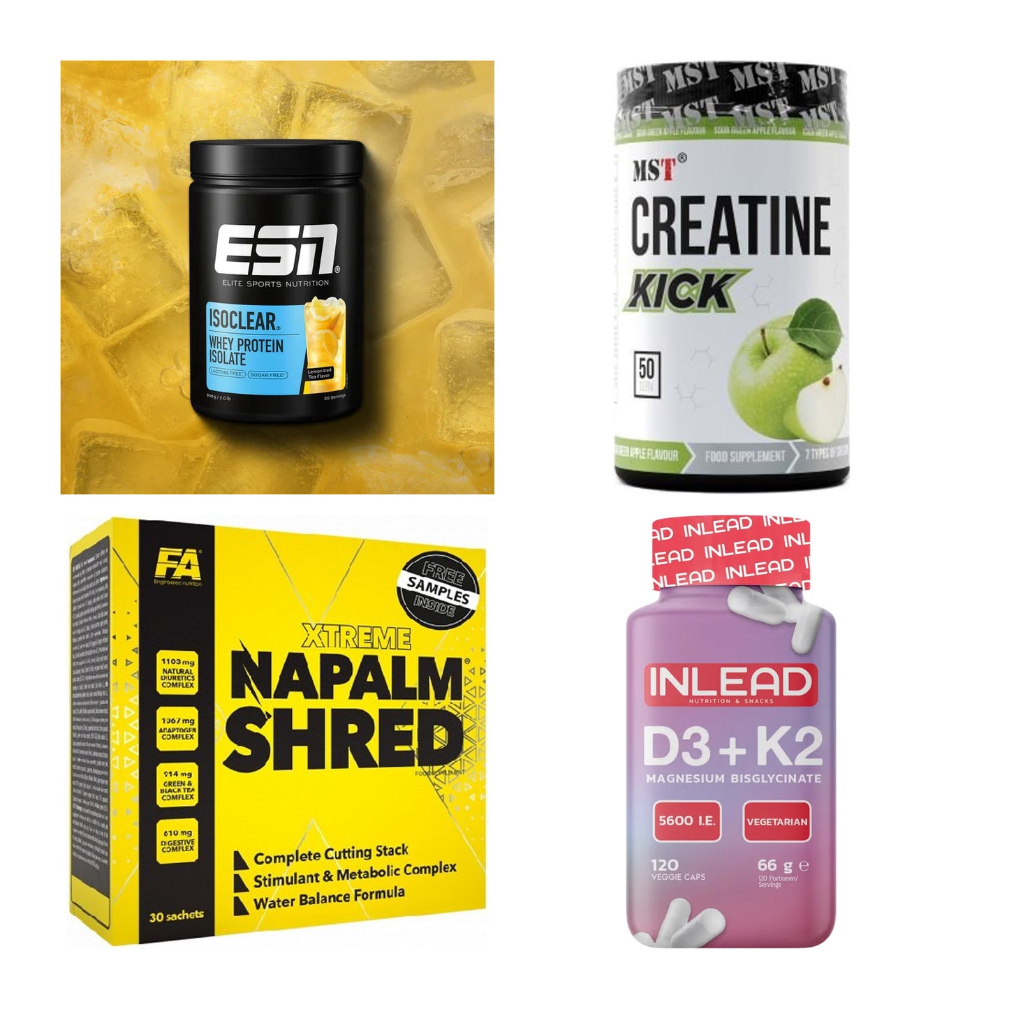 Wettkampfvorbereitung: ESN ISOCLEAR + MST Creatine + 2 weitere – alle enthaltenen Artikel