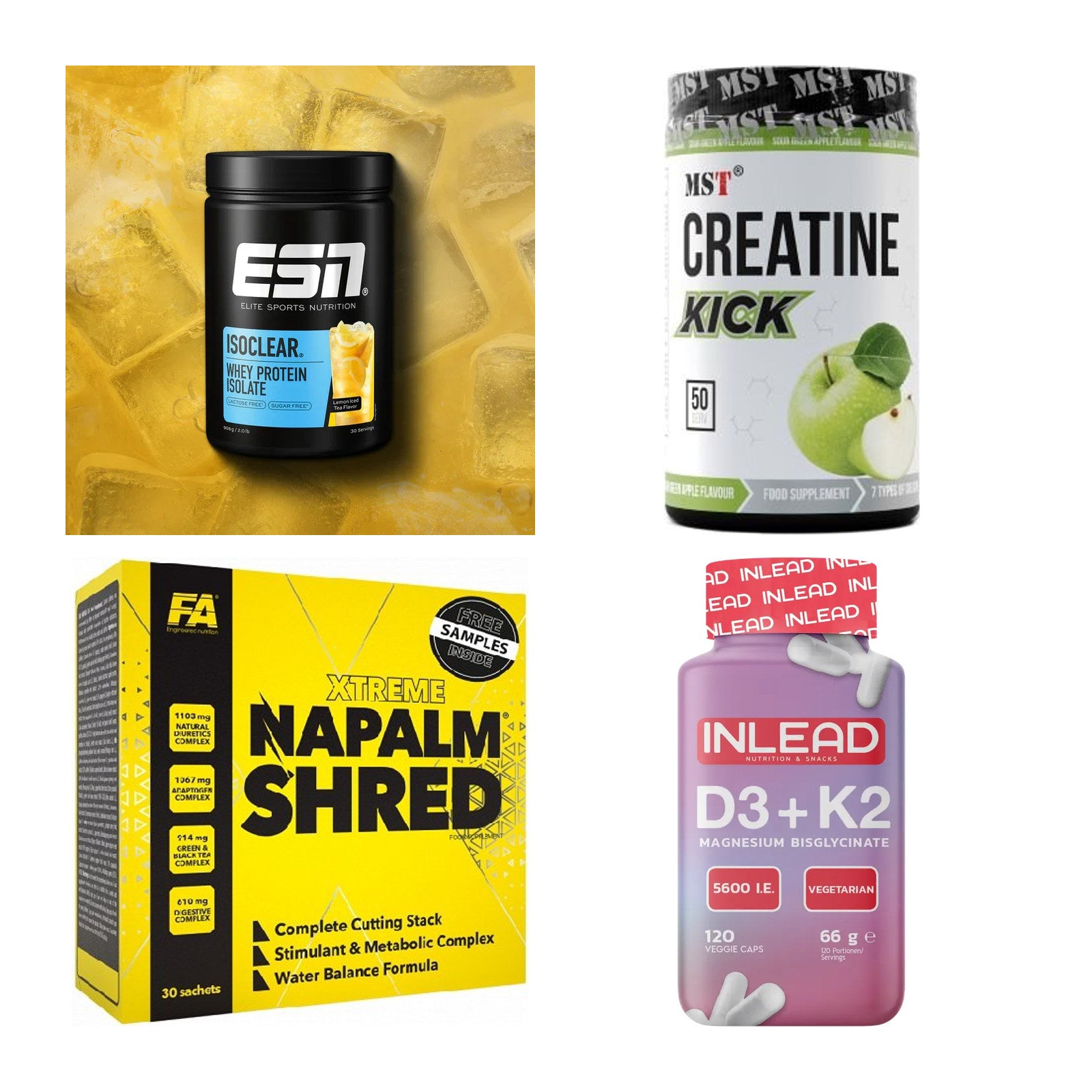 Wettkampfvorbereitung: ESN ISOCLEAR + MST Creatine + 2 weitere – alle enthaltenen Artikel