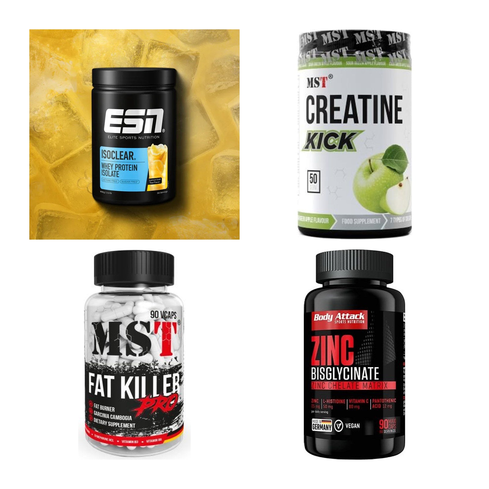 Wettkampfvorbereitung: ESN ISOCLEAR + MST Creatine + 2 weitere – alle enthaltenen Artikel