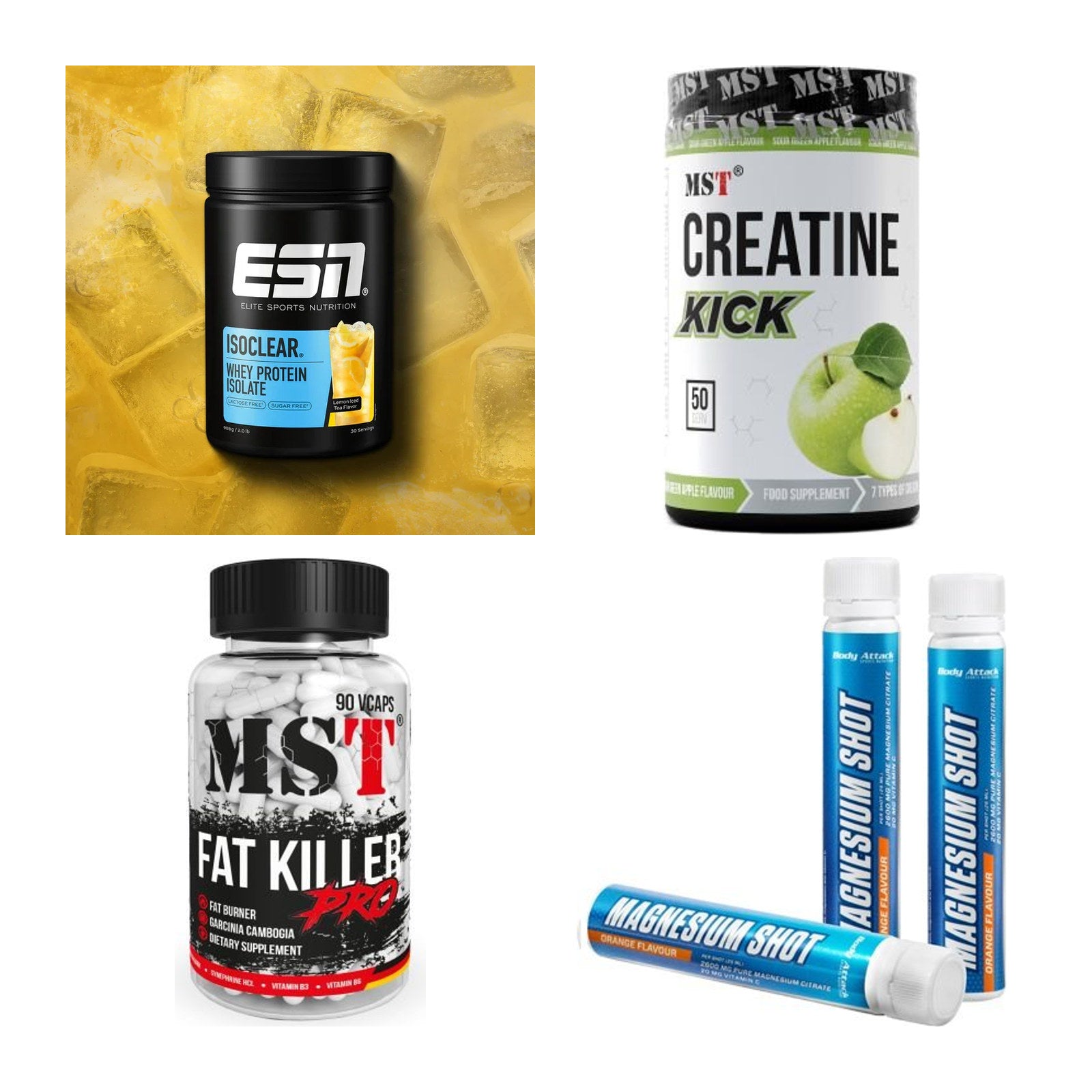 Wettkampfvorbereitung: ESN ISOCLEAR + MST Creatine + 2 weitere – alle enthaltenen Artikel