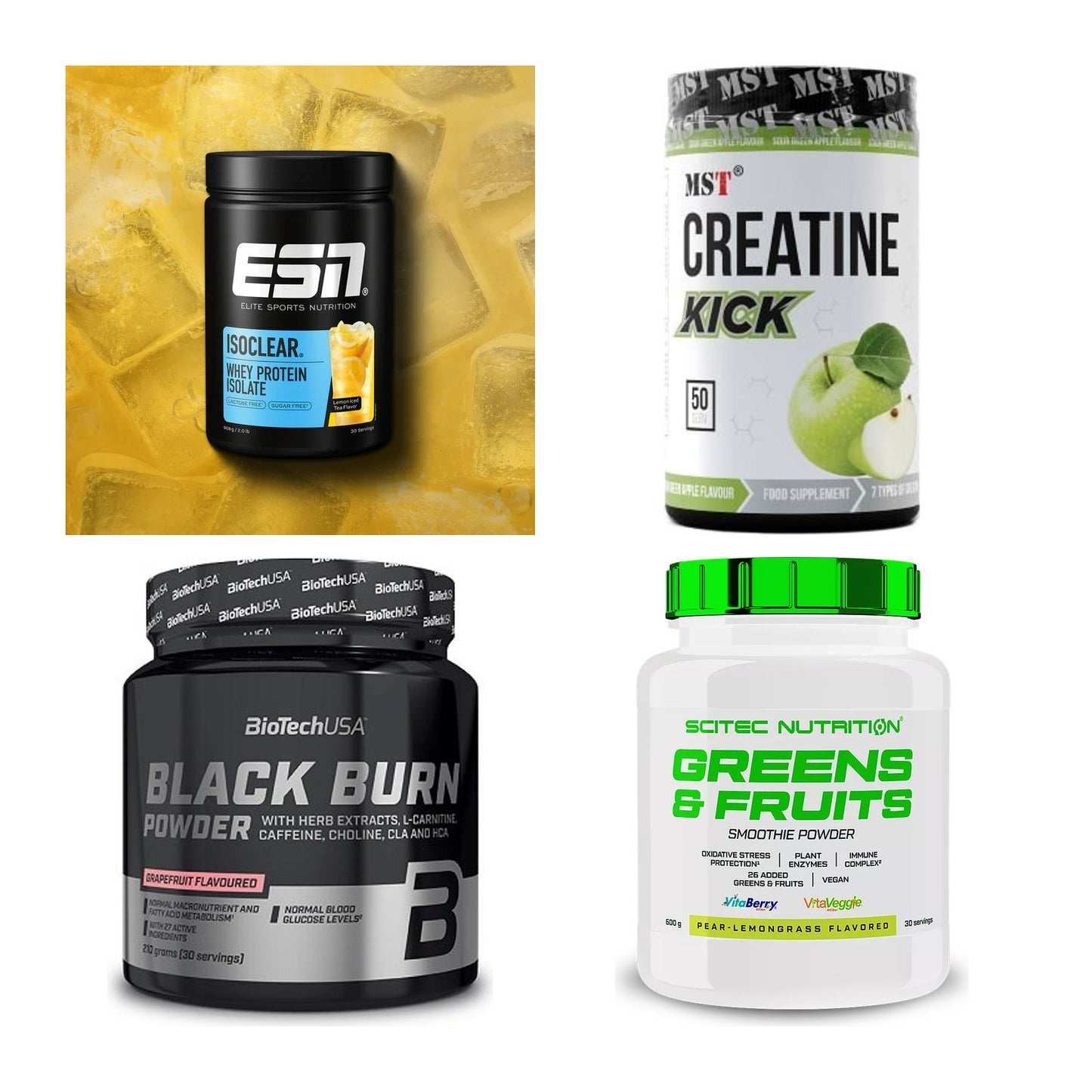 Wettkampfvorbereitung: ESN ISOCLEAR + MST Creatine + 2 weitere – alle enthaltenen Artikel