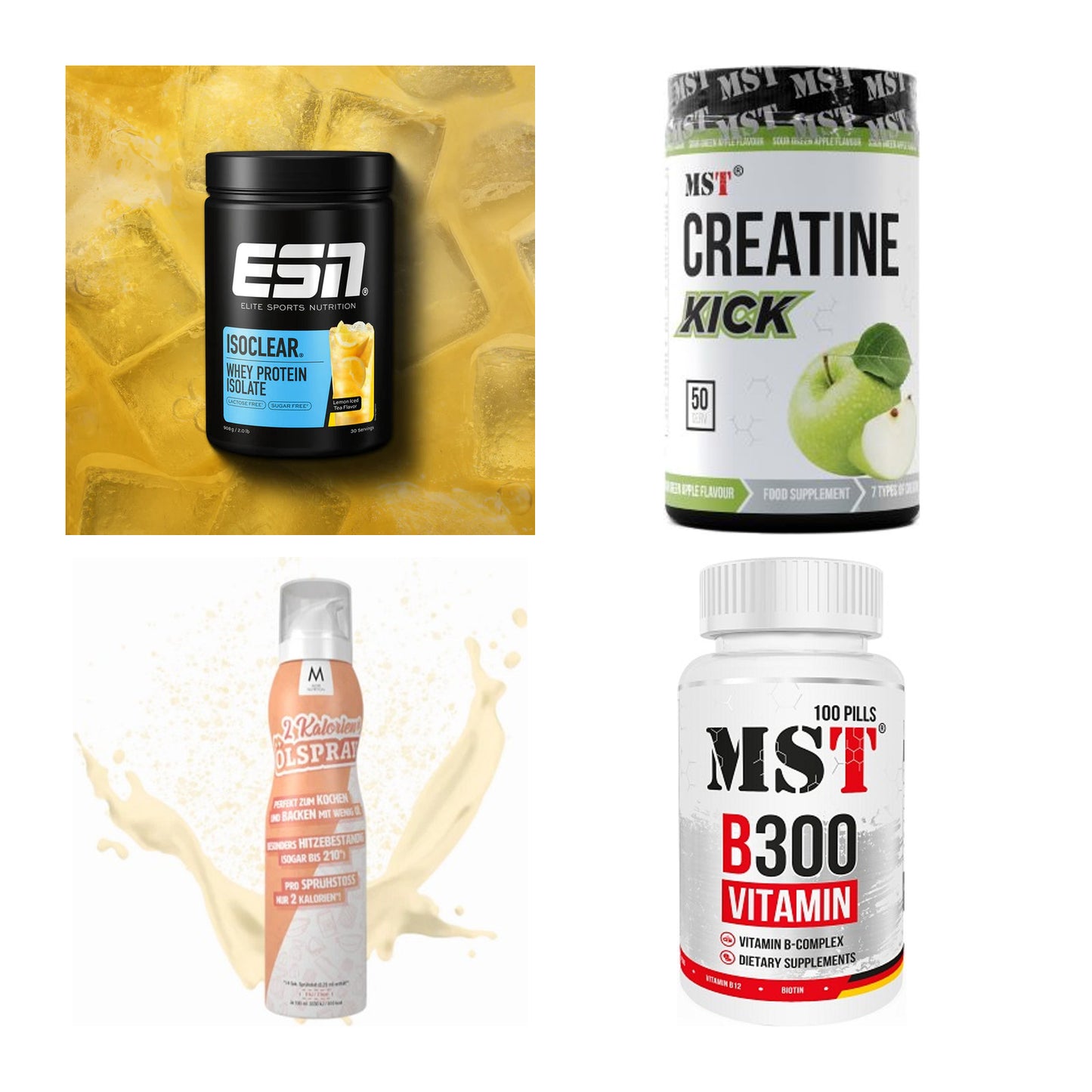 Wettkampfvorbereitung: ESN ISOCLEAR + MST Creatine + 2 weitere – alle enthaltenen Artikel