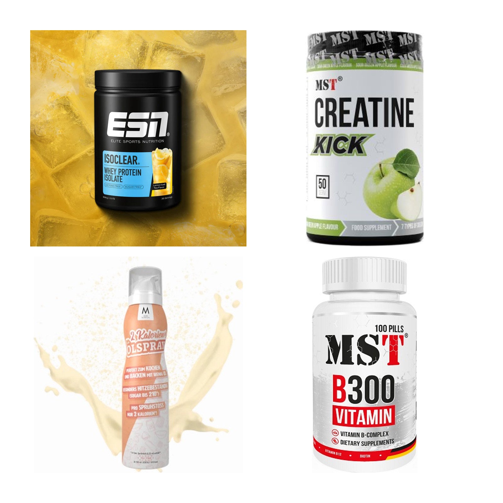 Wettkampfvorbereitung: ESN ISOCLEAR + MST Creatine + 2 weitere – alle enthaltenen Artikel