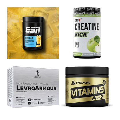 Wettkampfvorbereitung: ESN ISOCLEAR + MST Creatine + 2 weitere – alle enthaltenen Artikel