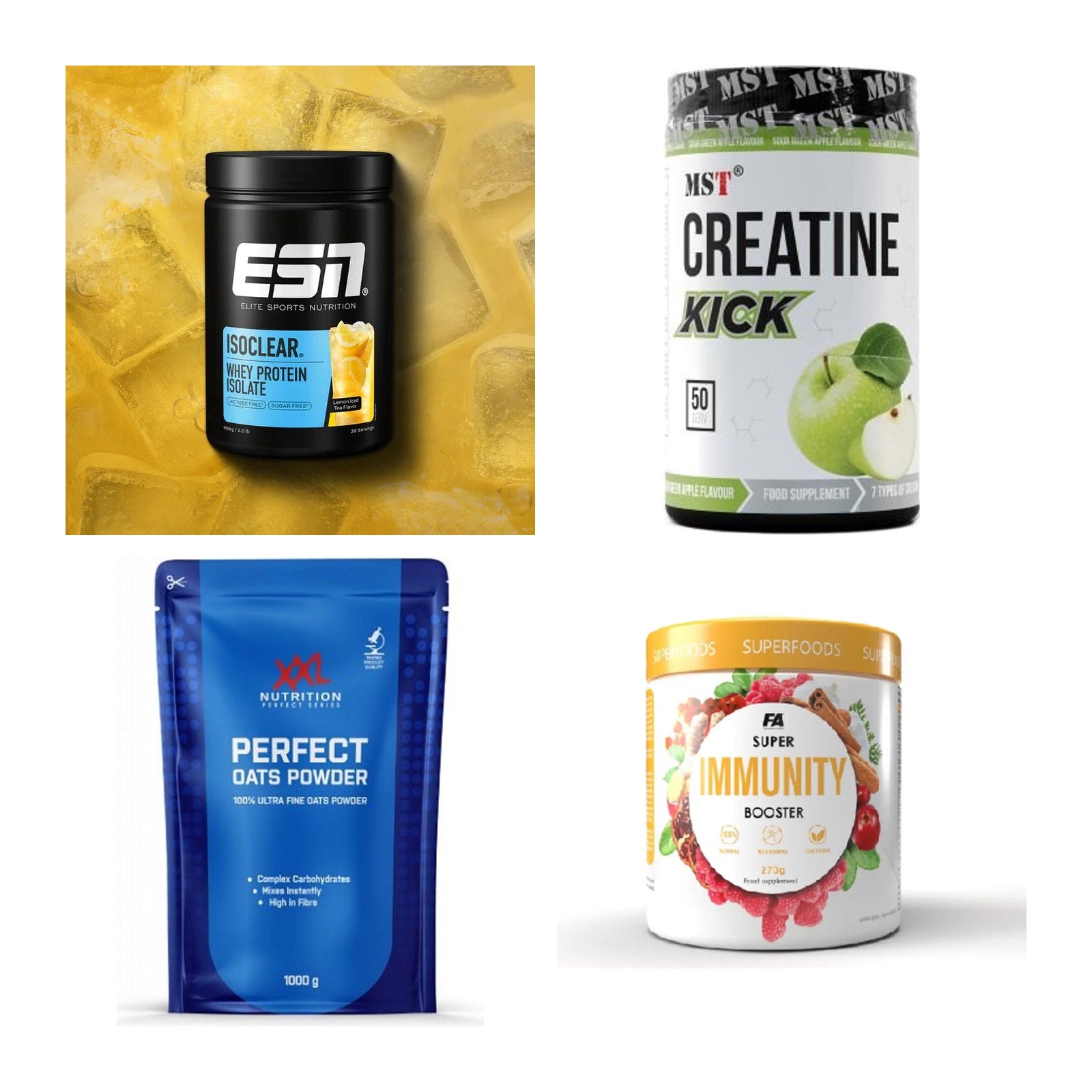 Wettkampfvorbereitung: ESN ISOCLEAR + MST Creatine + 2 weitere – alle enthaltenen Artikel