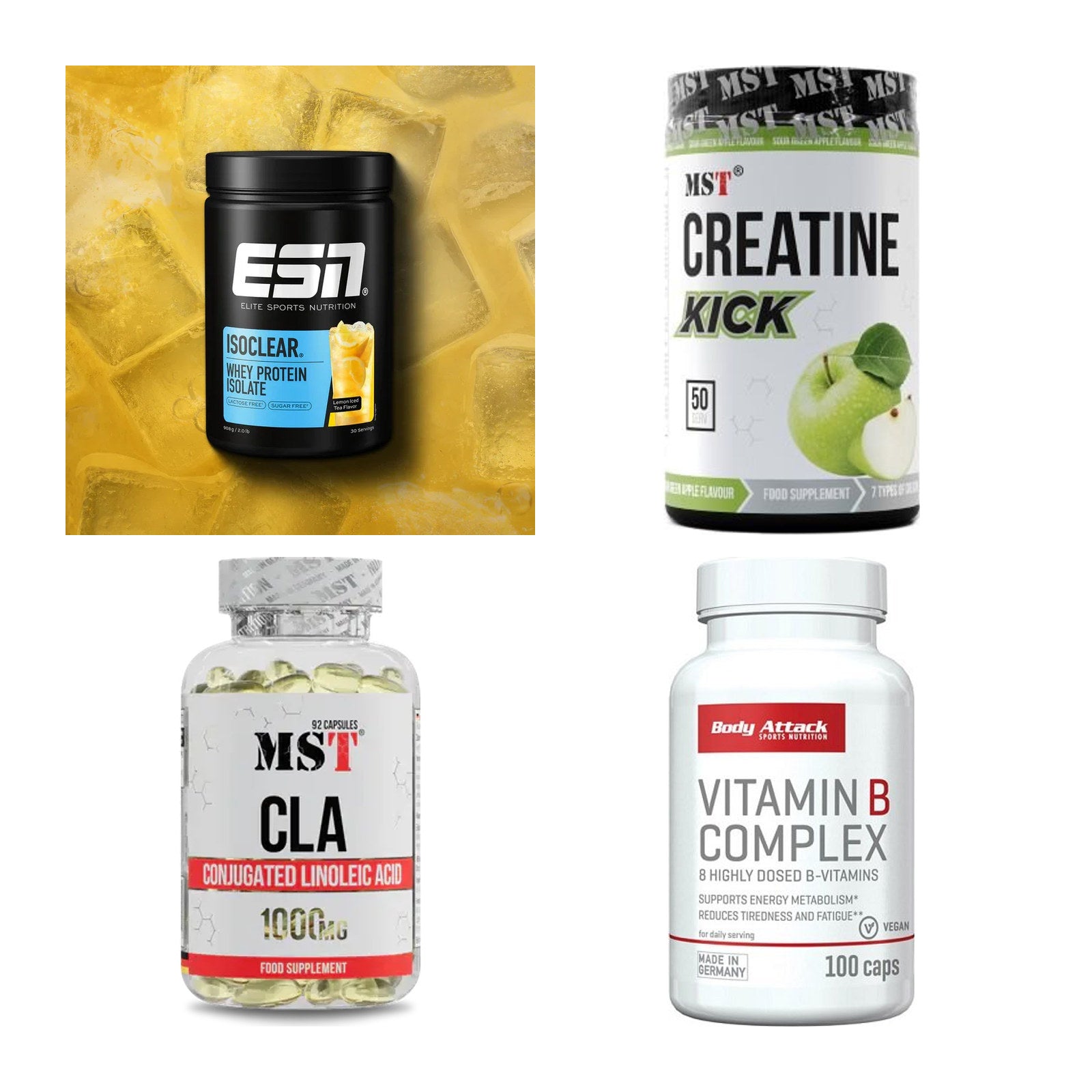 Wettkampfvorbereitung: ESN ISOCLEAR + MST Creatine + 2 weitere – alle enthaltenen Artikel