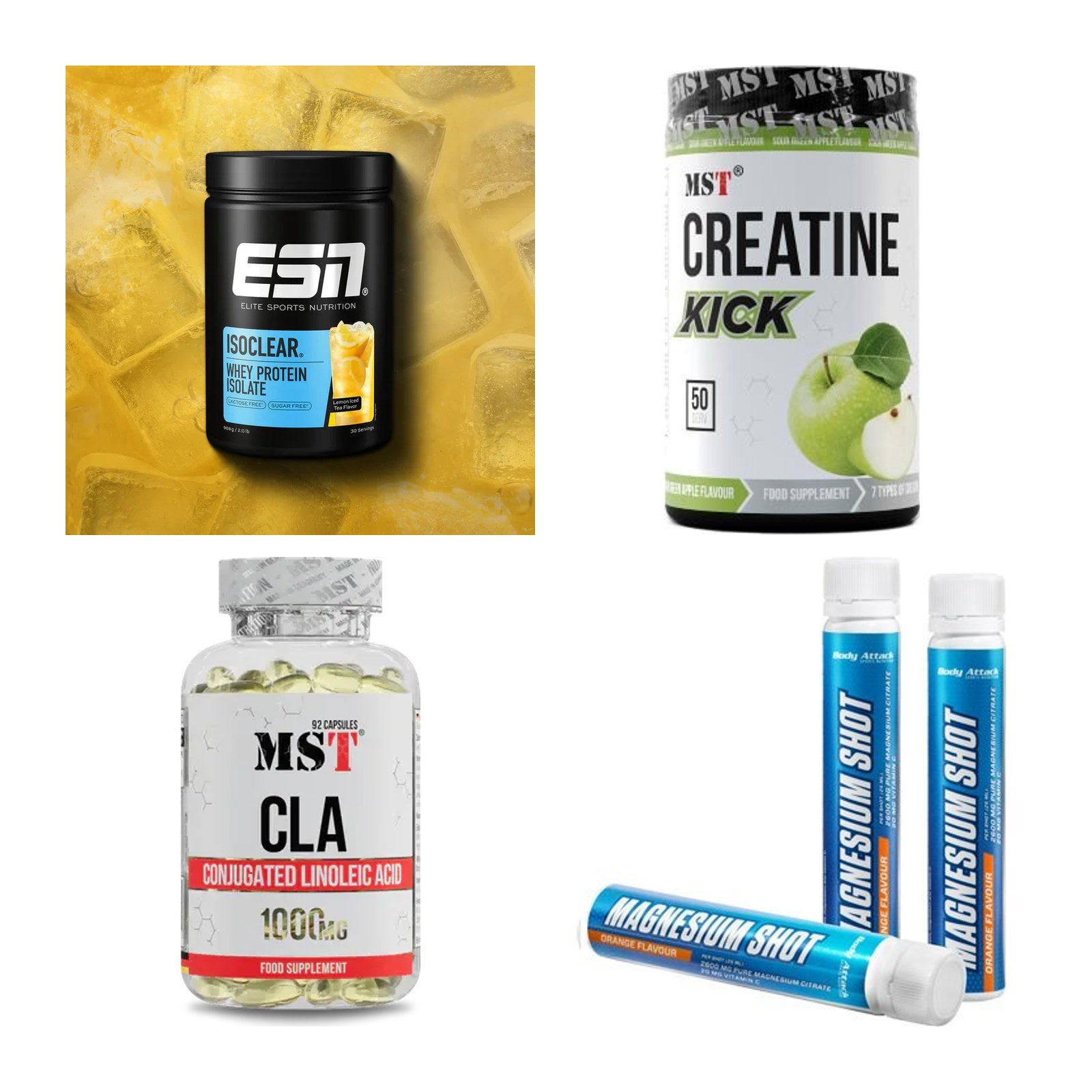 Wettkampfvorbereitung: ESN ISOCLEAR + MST Creatine + 2 weitere – alle enthaltenen Artikel