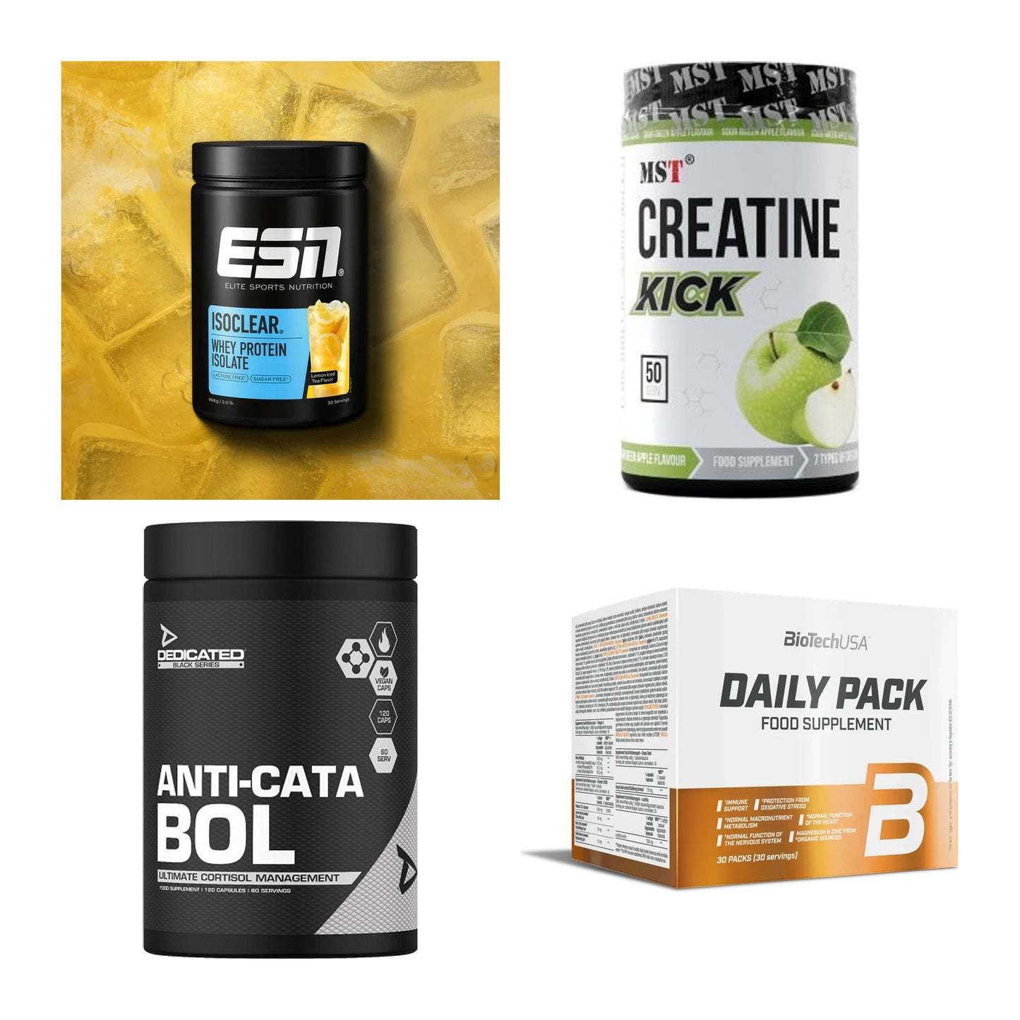 Wettkampfvorbereitung: ESN ISOCLEAR + MST Creatine + 2 weitere – alle enthaltenen Artikel