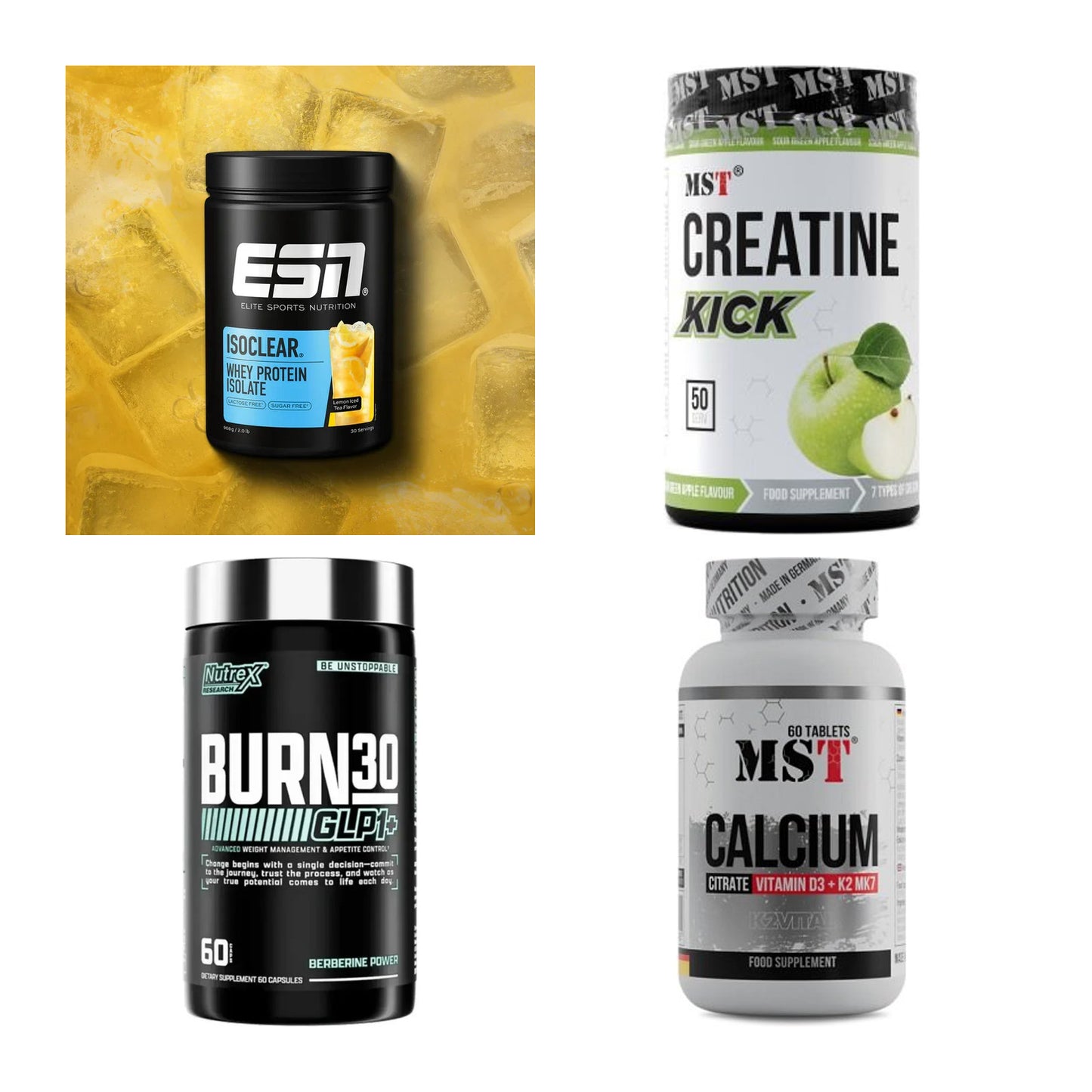 Wettkampfvorbereitung: ESN ISOCLEAR + MST Creatine + 2 weitere – alle enthaltenen Artikel