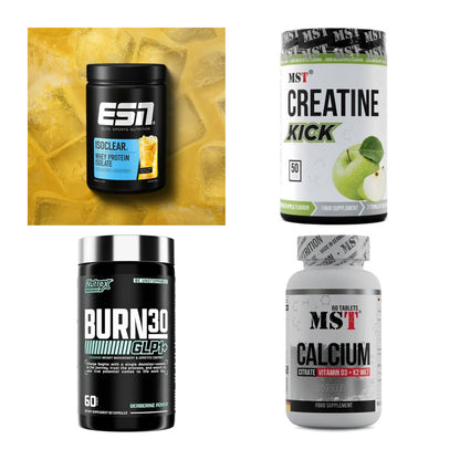 Wettkampfvorbereitung: ESN ISOCLEAR + MST Creatine + 2 weitere – alle enthaltenen Artikel