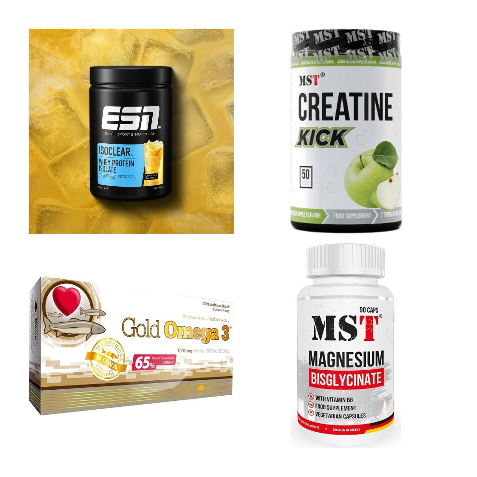 Wettkampfvorbereitung: ESN ISOCLEAR + MST Creatine + 2 weitere – alle enthaltenen Artikel
