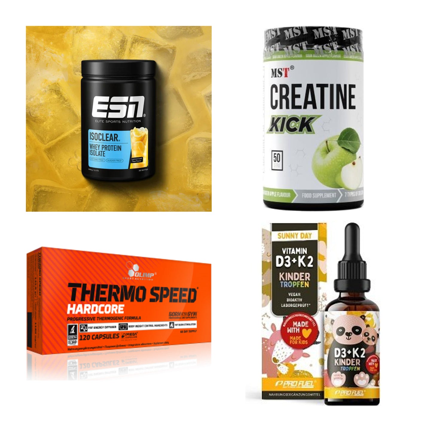 Wettkampfvorbereitung: ESN ISOCLEAR + MST Creatine + 2 weitere – alle enthaltenen Artikel