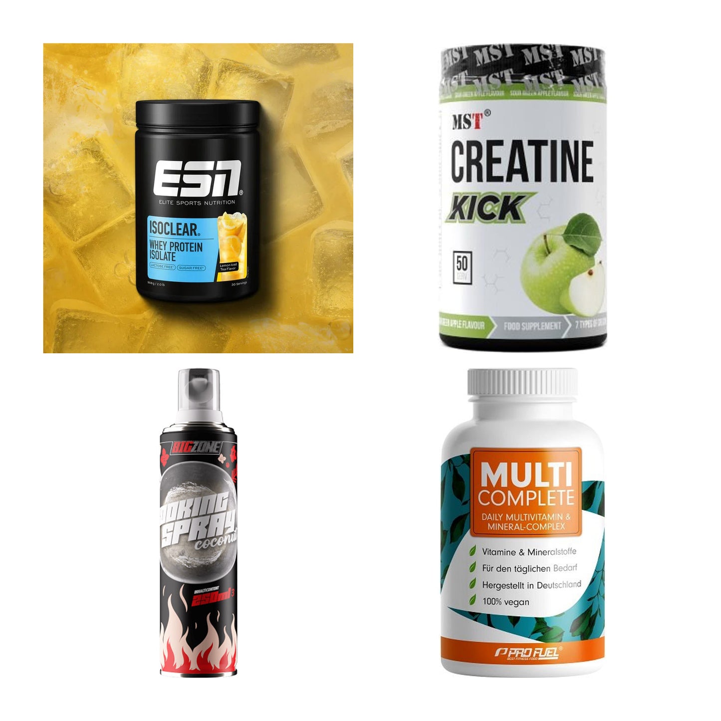 Wettkampfvorbereitung: ESN ISOCLEAR + MST Creatine + 2 weitere – alle enthaltenen Artikel