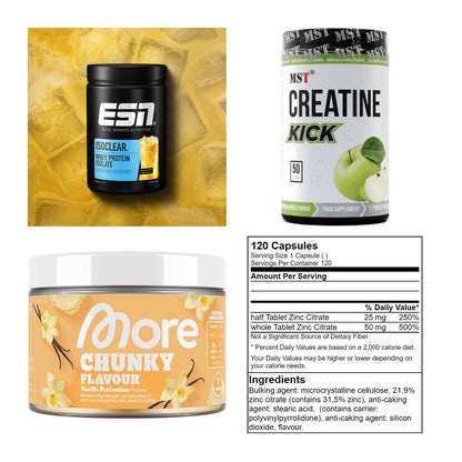 Wettkampfvorbereitung: ESN ISOCLEAR + MST Creatine + 2 weitere – alle enthaltenen Artikel