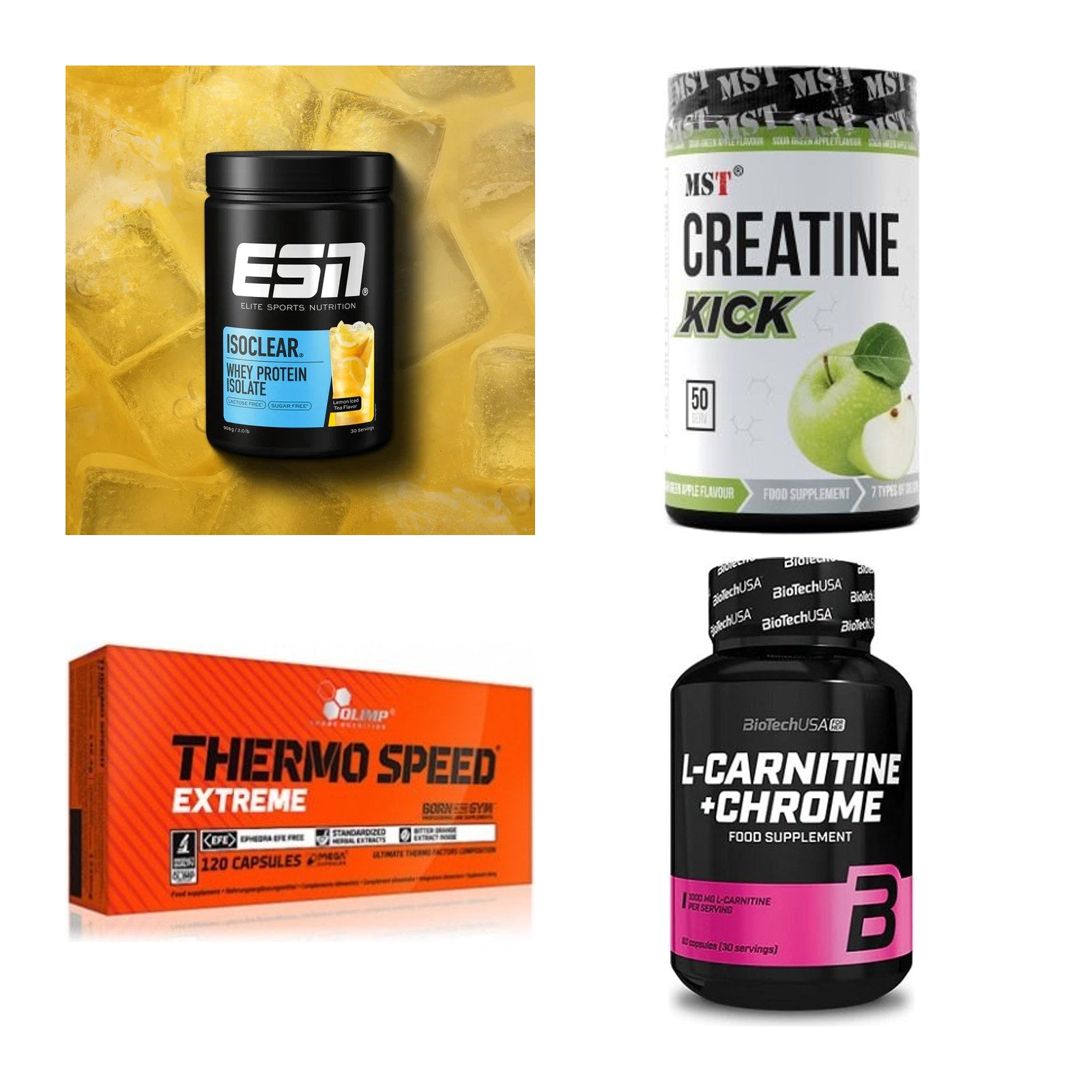 Wettkampfvorbereitung: ESN ISOCLEAR + MST Creatine + 2 weitere – alle enthaltenen Artikel