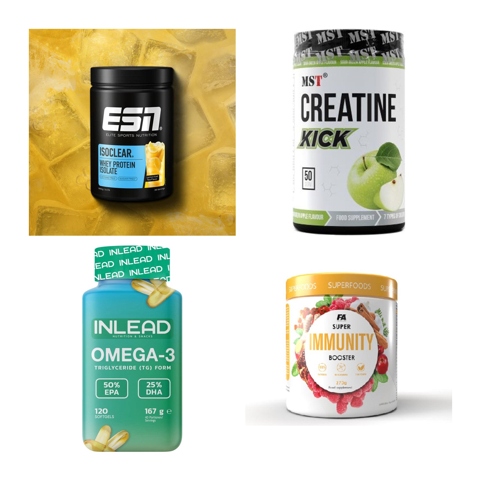 Wettkampfvorbereitung: ESN ISOCLEAR + MST Creatine + 2 weitere – alle enthaltenen Artikel