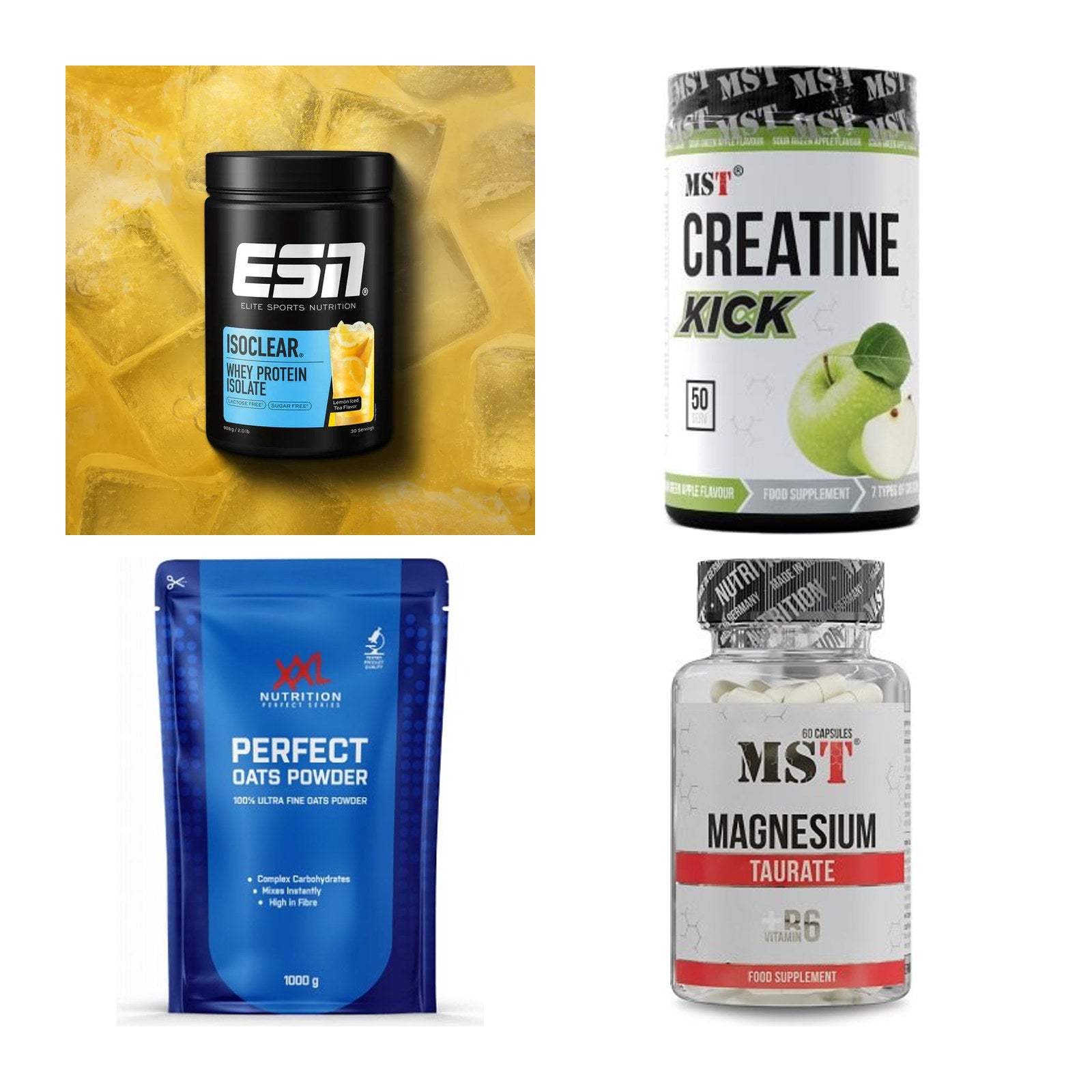 Wettkampfvorbereitung: ESN ISOCLEAR + MST Creatine + 2 weitere – alle enthaltenen Artikel