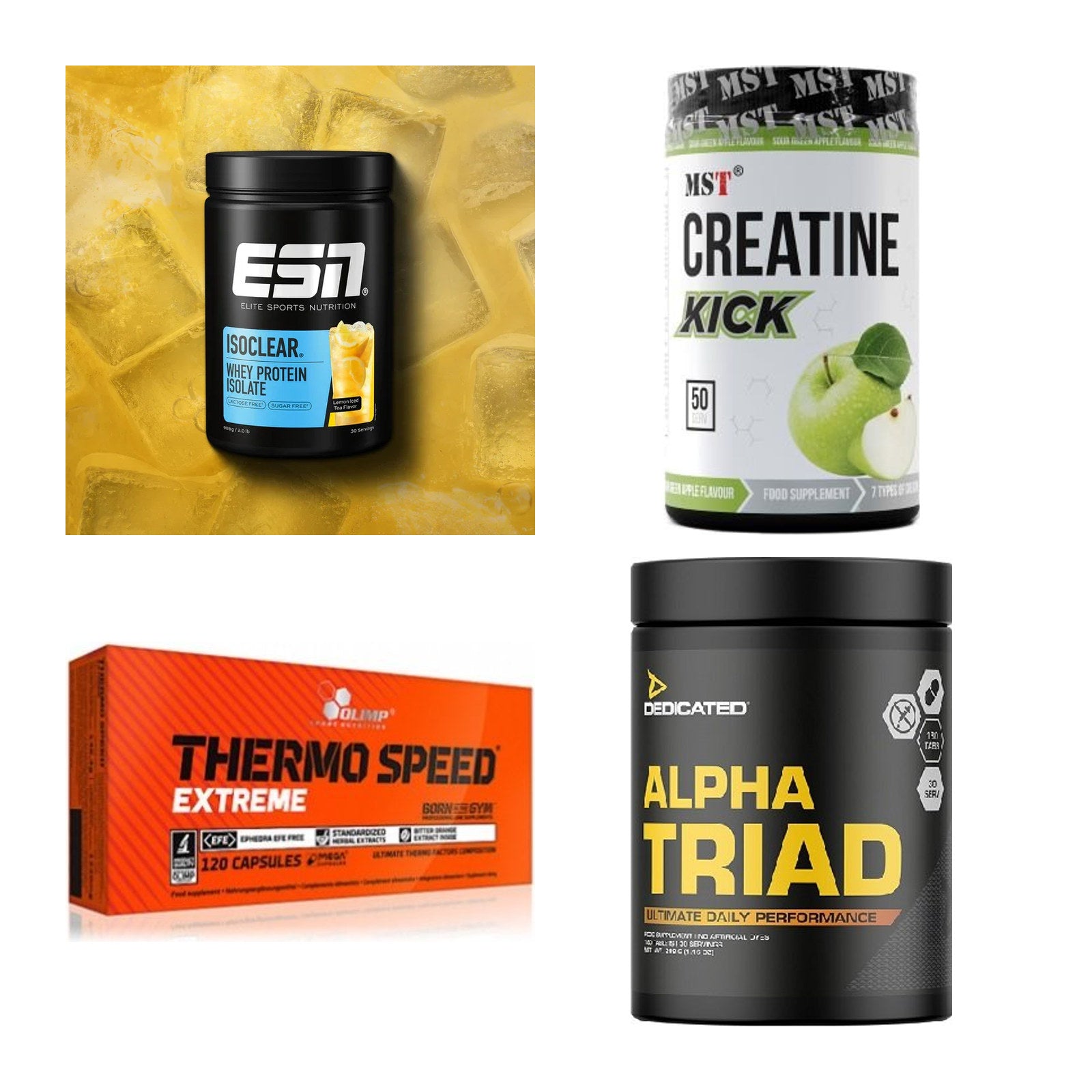 Wettkampfvorbereitung: ESN ISOCLEAR + MST Creatine + 2 weitere – alle enthaltenen Artikel