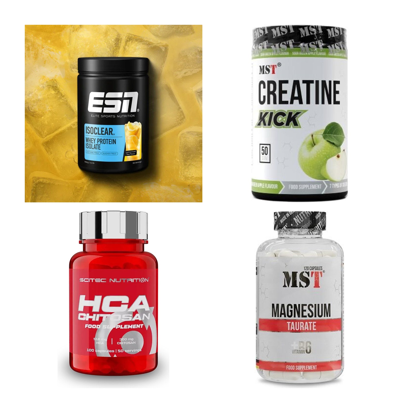 Wettkampfvorbereitung: ESN ISOCLEAR + MST Creatine + 2 weitere – alle enthaltenen Artikel