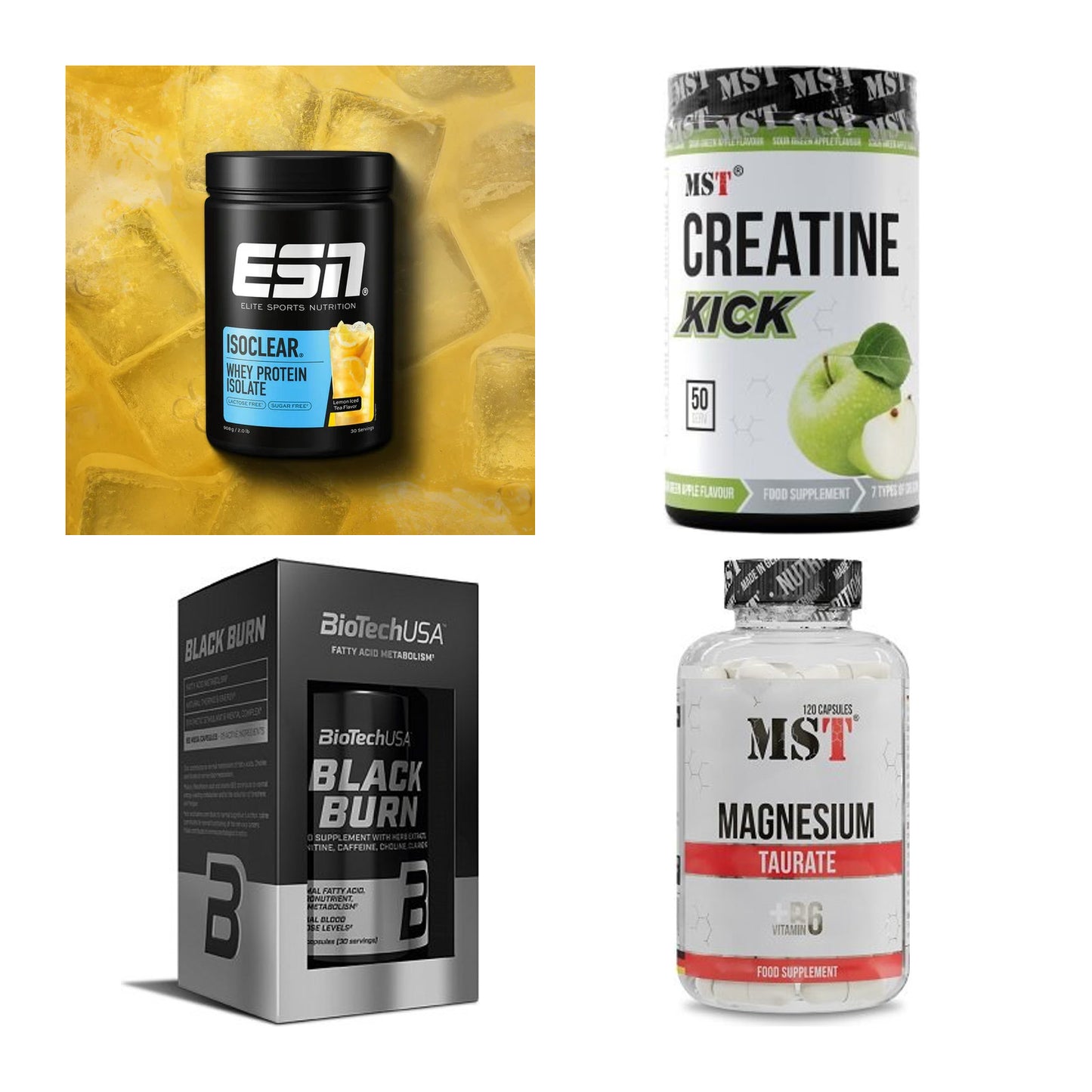 Wettkampfvorbereitung: ESN ISOCLEAR + MST Creatine + 2 weitere – alle enthaltenen Artikel