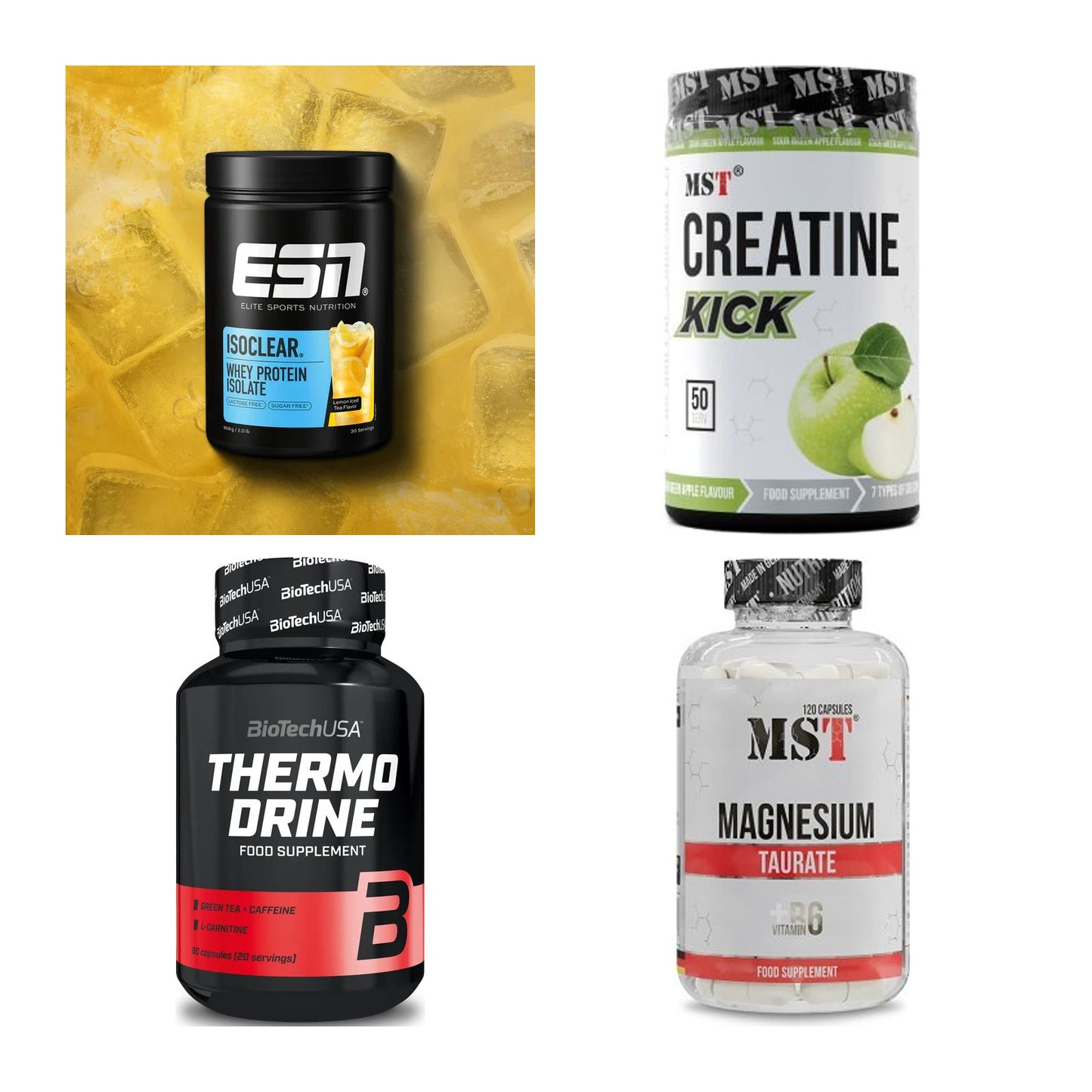 Wettkampfvorbereitung: ESN ISOCLEAR + MST Creatine + 2 weitere – alle enthaltenen Artikel