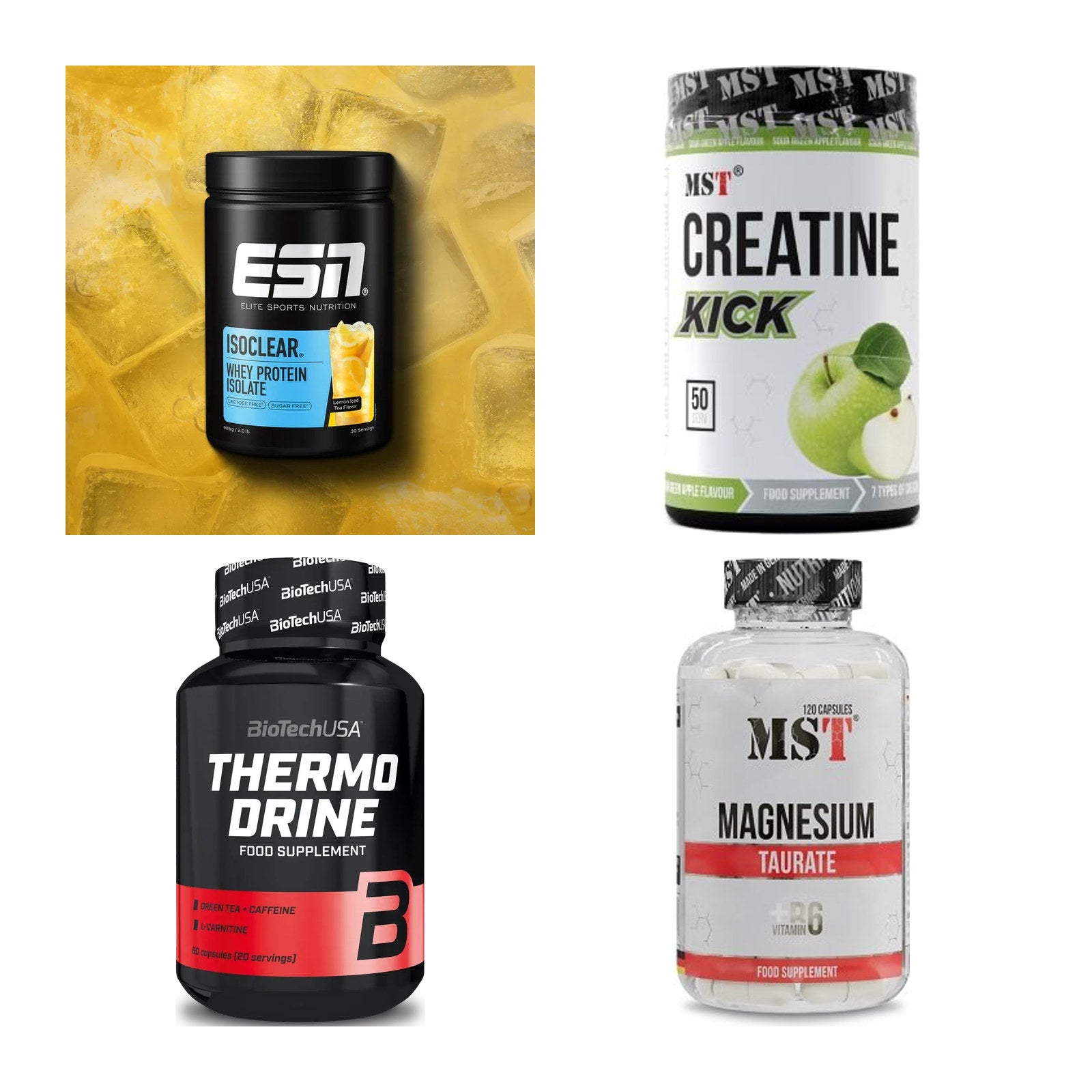 Wettkampfvorbereitung: ESN ISOCLEAR + MST Creatine + 2 weitere – alle enthaltenen Artikel