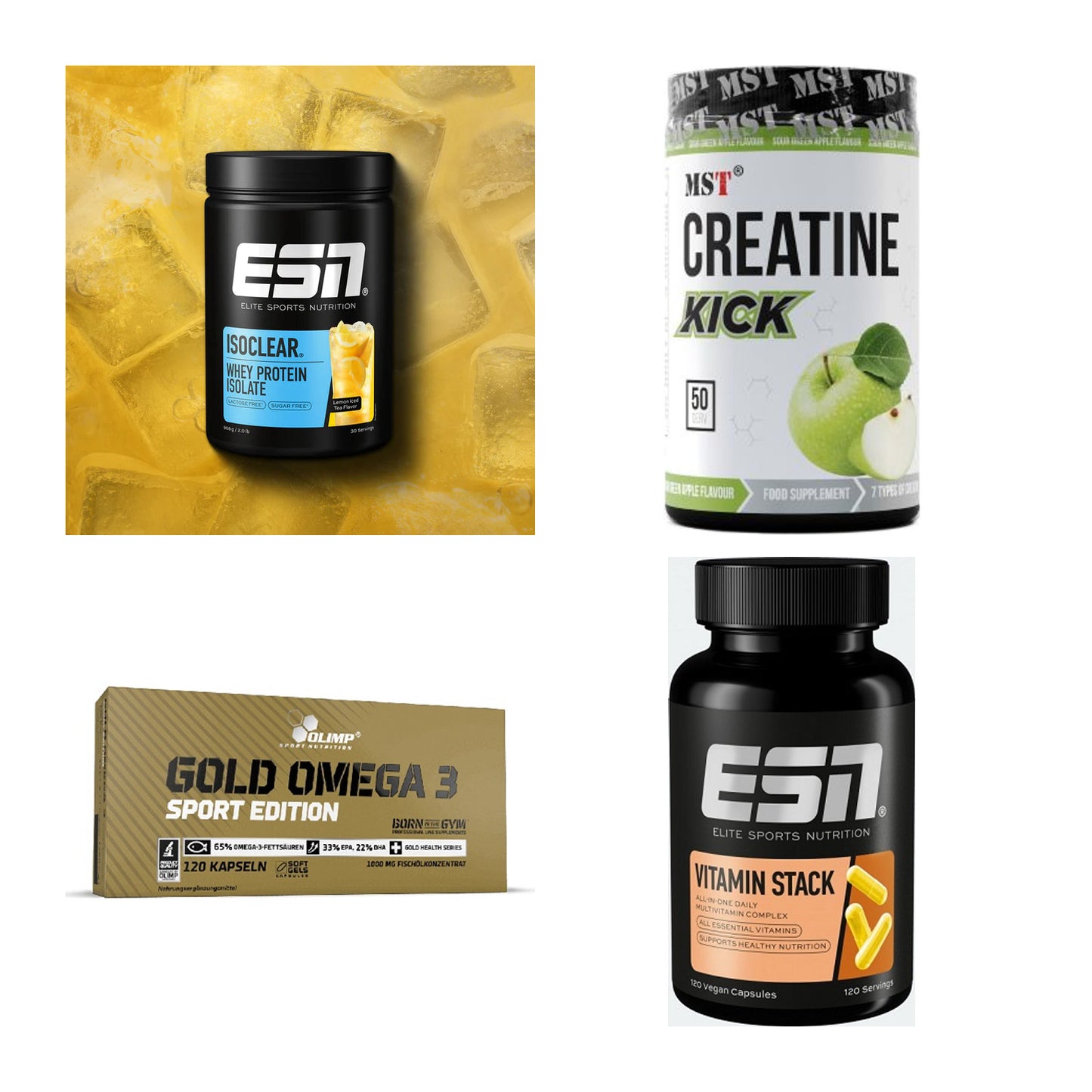 Wettkampfvorbereitung: ESN ISOCLEAR + MST Creatine + 2 weitere – alle enthaltenen Artikel