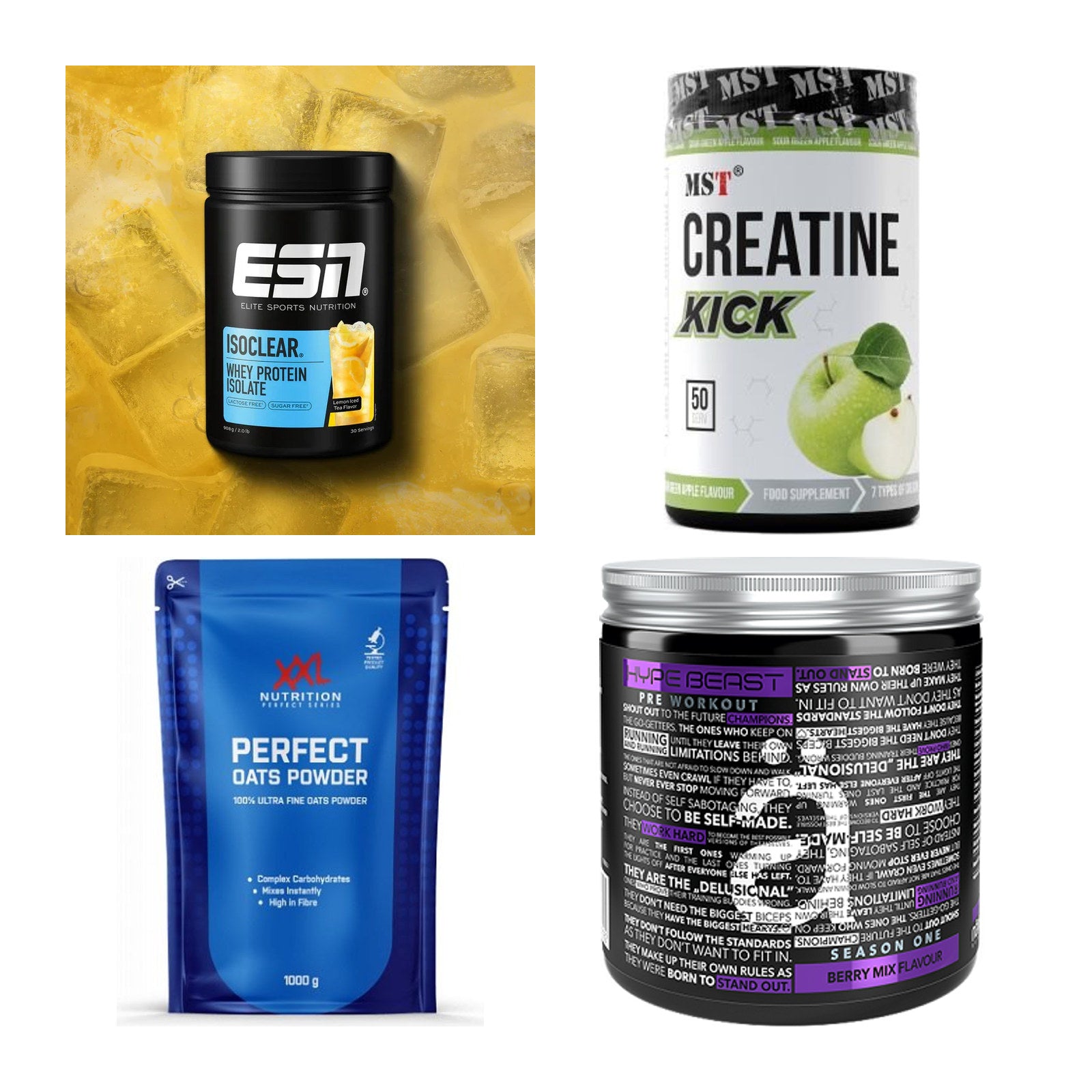 Wettkampfvorbereitung: ESN ISOCLEAR + MST Creatine + 2 weitere – alle enthaltenen Artikel