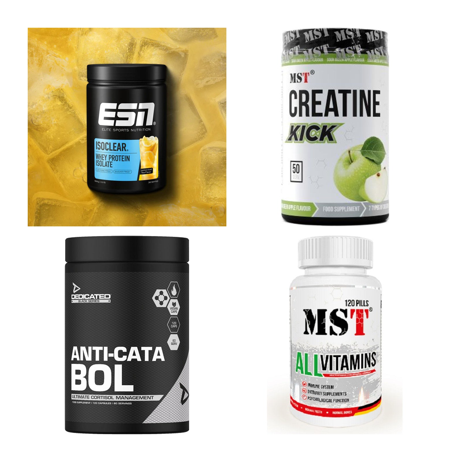 Wettkampfvorbereitung: ESN ISOCLEAR + MST Creatine + 2 weitere – alle enthaltenen Artikel