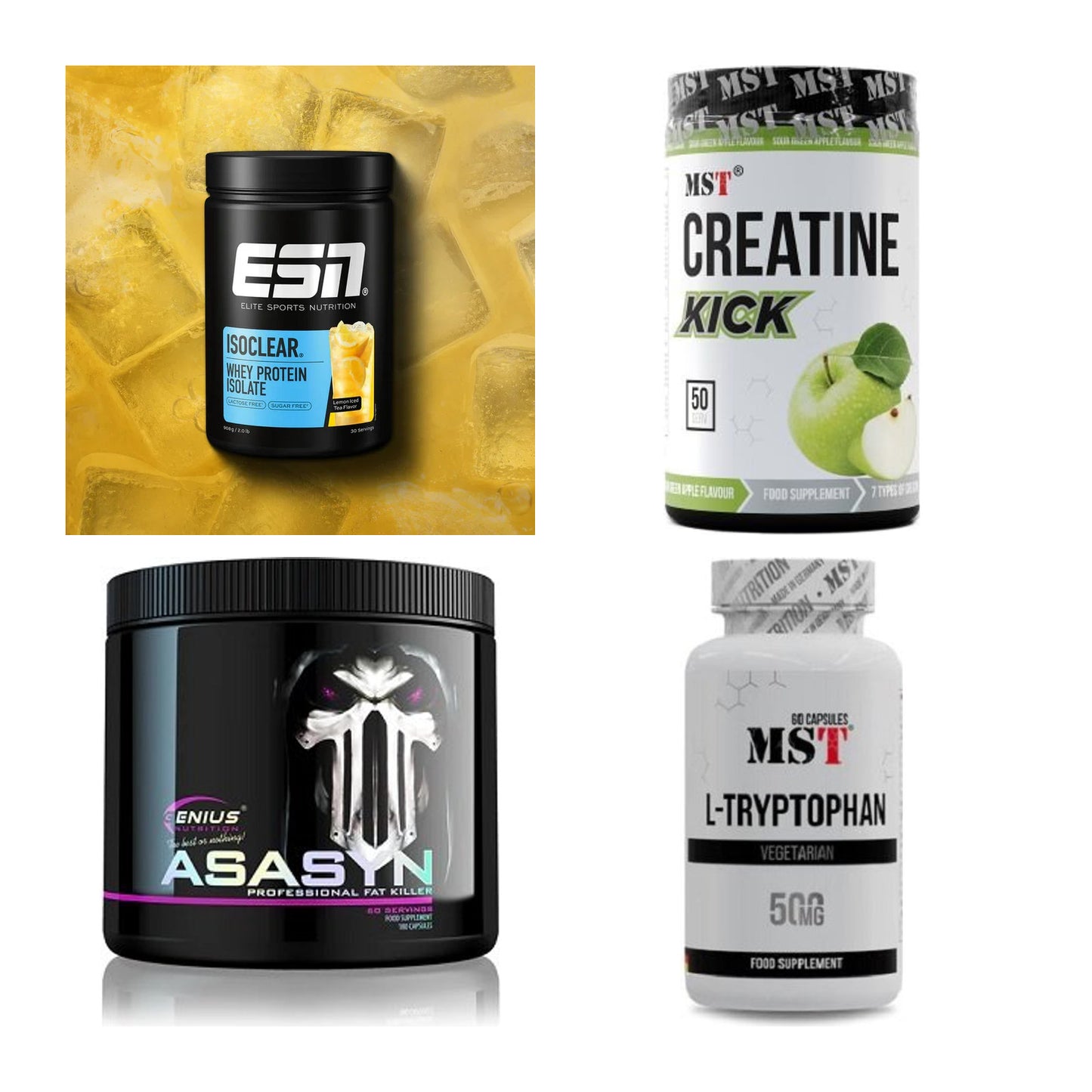 Wettkampfvorbereitung: ESN ISOCLEAR + MST Creatine + 2 weitere – alle enthaltenen Artikel