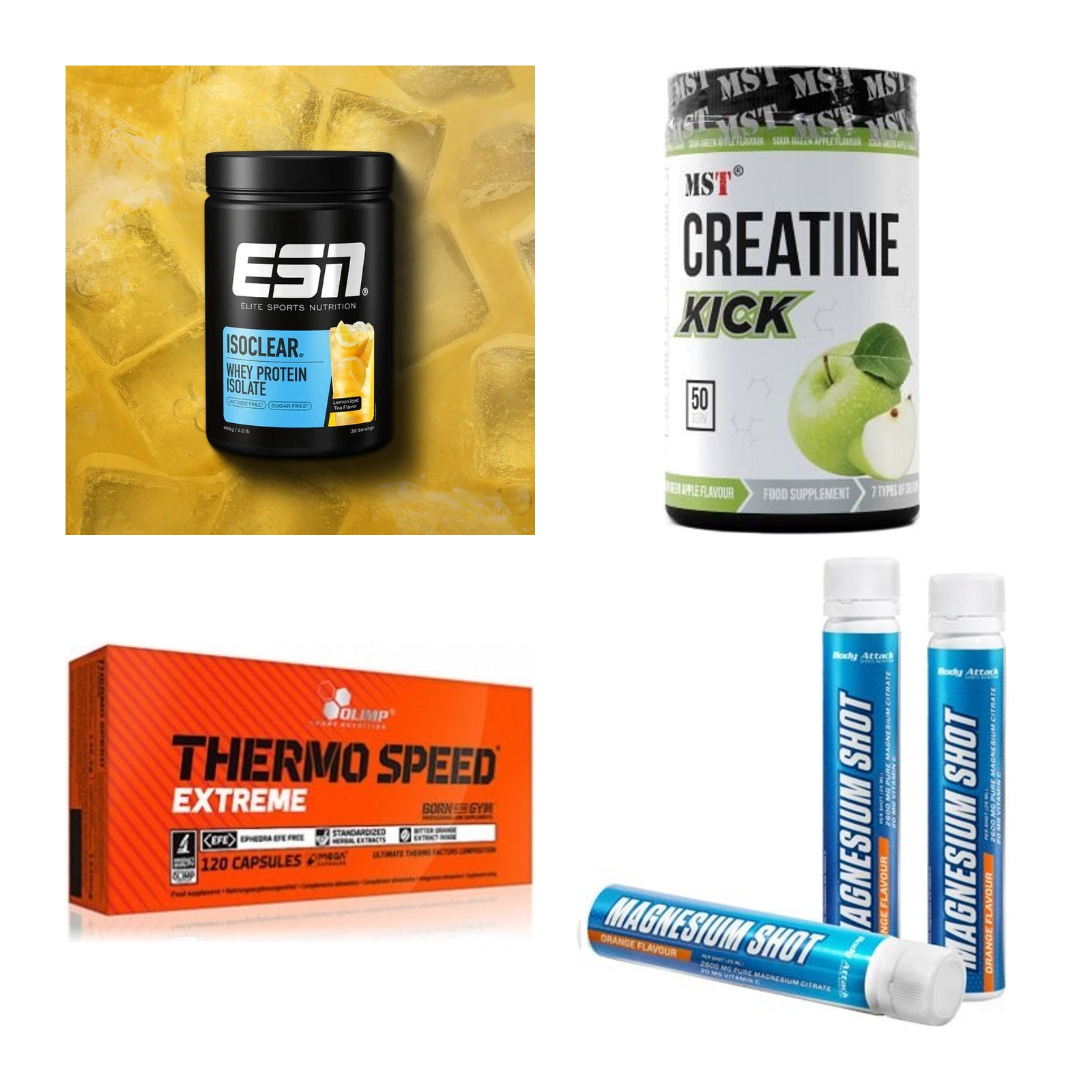 Wettkampfvorbereitung: ESN ISOCLEAR + MST Creatine + 2 weitere – alle enthaltenen Artikel