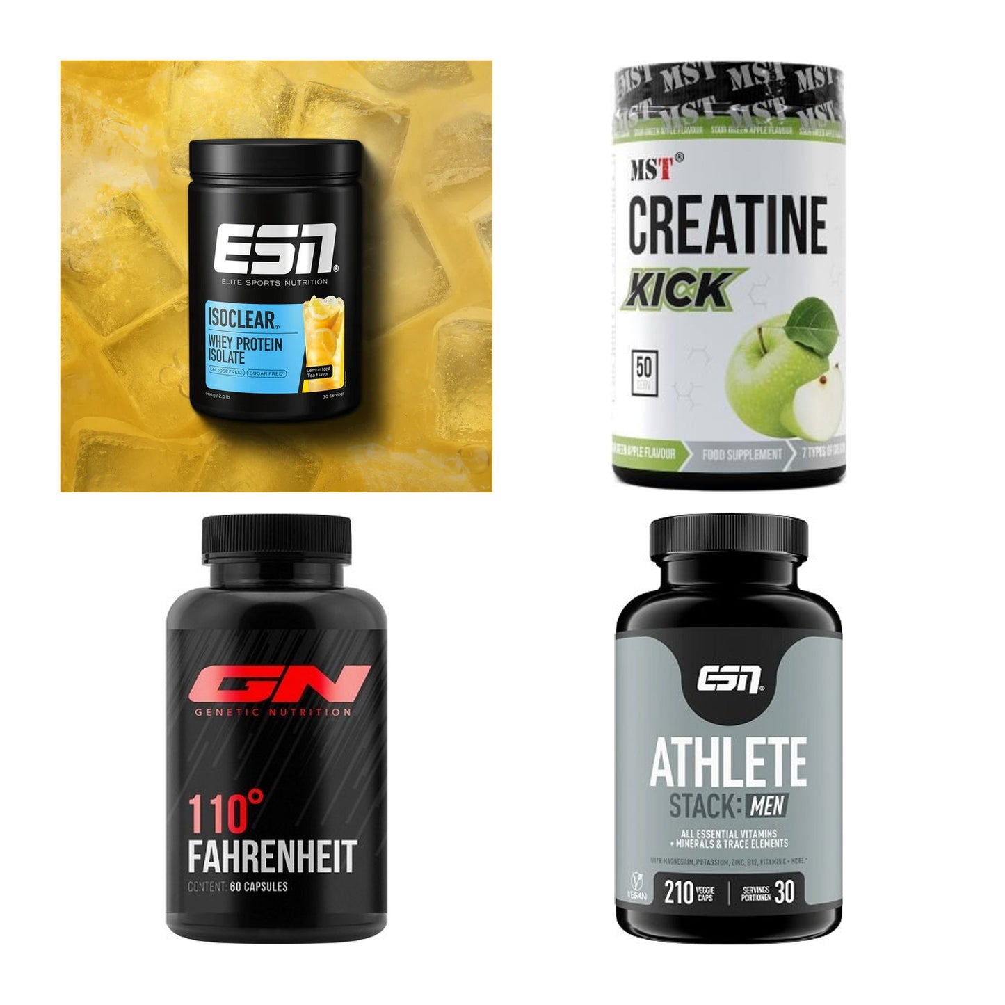Wettkampfvorbereitung: ESN ISOCLEAR + MST Creatine + 2 weitere – alle enthaltenen Artikel