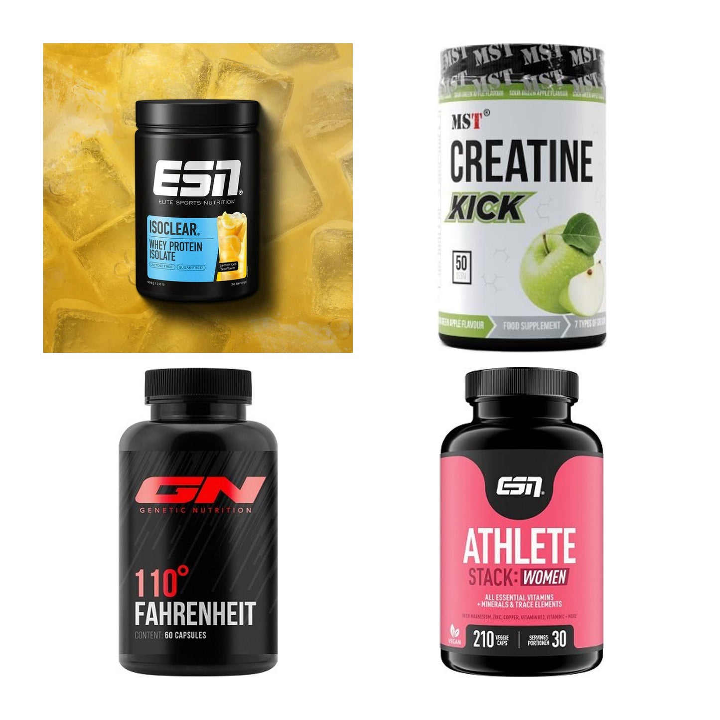 Wettkampfvorbereitung: ESN ISOCLEAR + MST Creatine + 2 weitere – alle enthaltenen Artikel