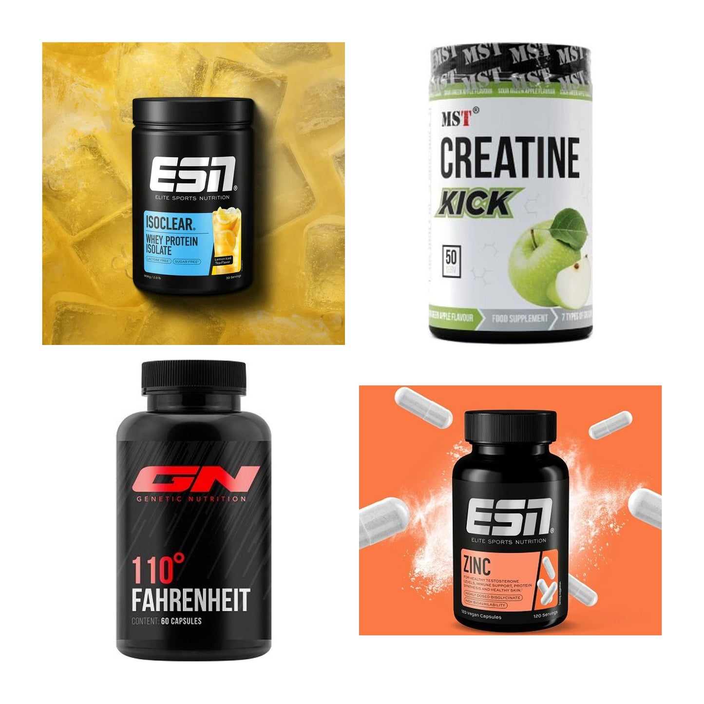Wettkampfvorbereitung: ESN ISOCLEAR + MST Creatine + 2 weitere – alle enthaltenen Artikel