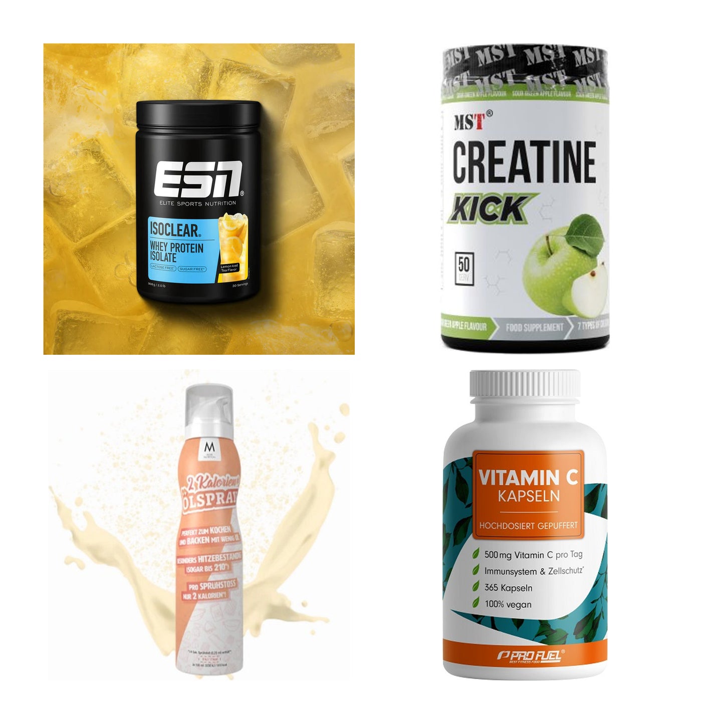 Wettkampfvorbereitung: ESN ISOCLEAR + MST Creatine + 2 weitere – alle enthaltenen Artikel