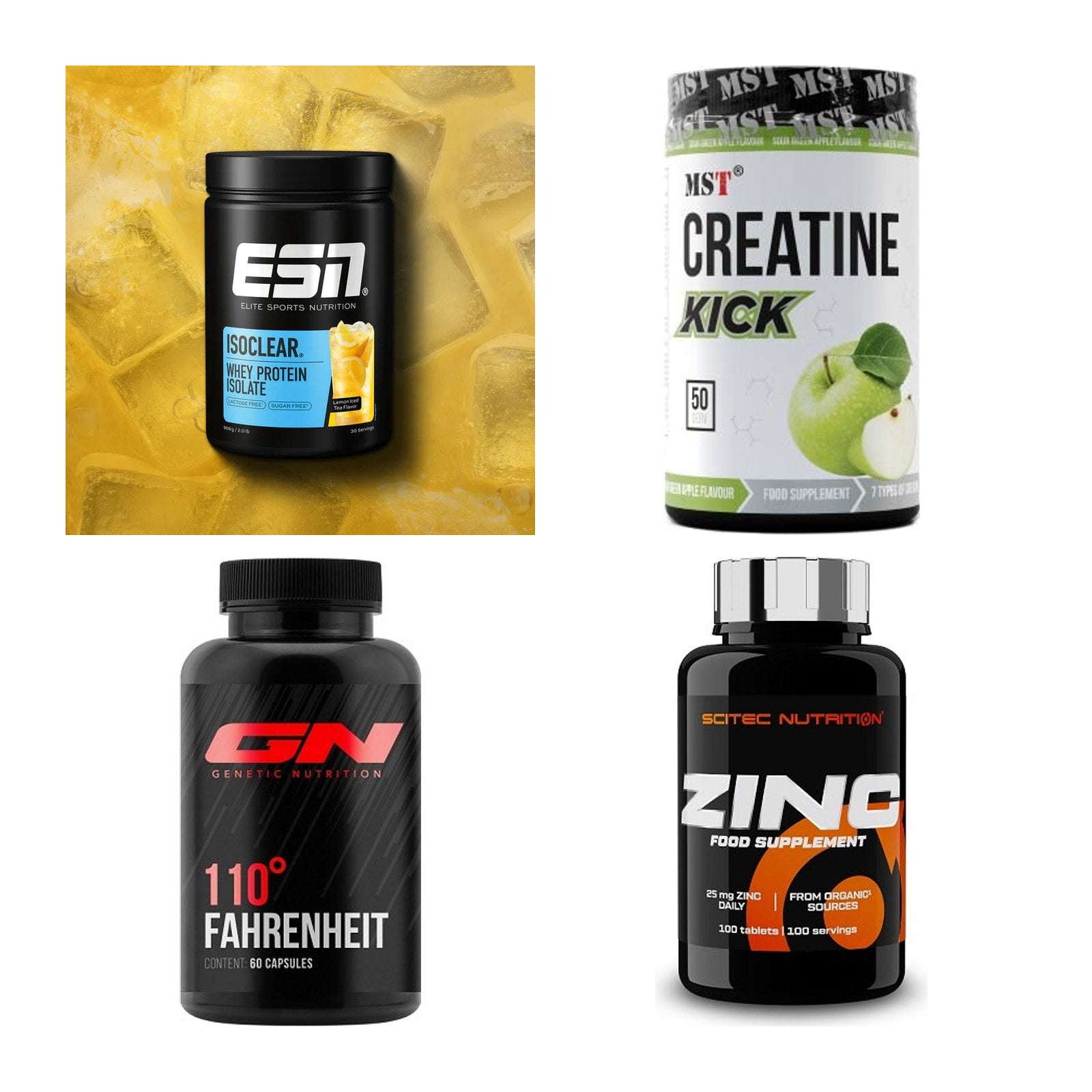 Wettkampfvorbereitung: ESN ISOCLEAR + MST Creatine + 2 weitere – alle enthaltenen Artikel