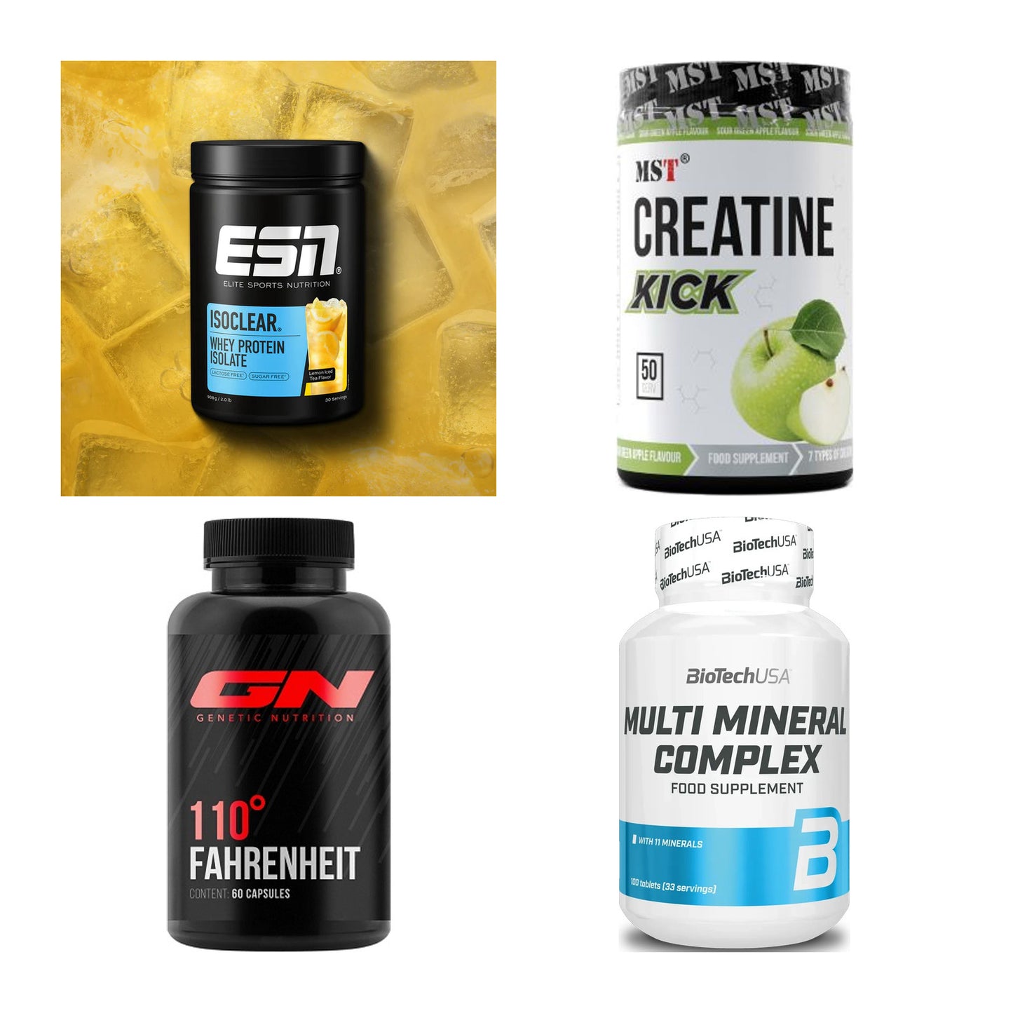 Wettkampfvorbereitung: ESN ISOCLEAR + MST Creatine + 2 weitere – alle enthaltenen Artikel