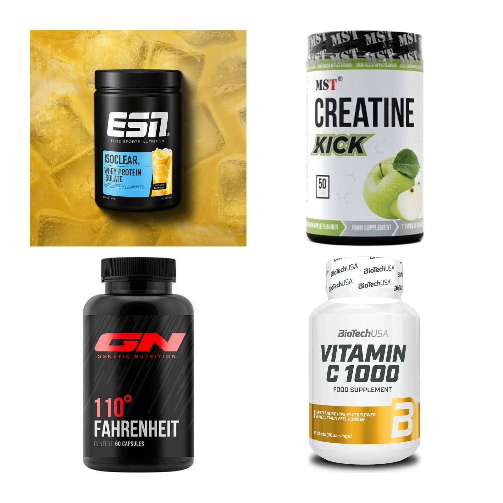 Wettkampfvorbereitung: ESN ISOCLEAR + MST Creatine + 2 weitere – alle enthaltenen Artikel