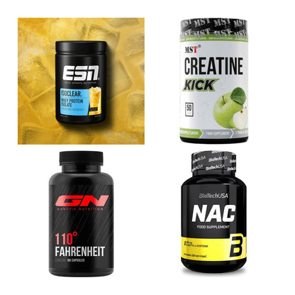 Wettkampfvorbereitung: ESN ISOCLEAR + MST Creatine + 2 weitere – alle enthaltenen Artikel